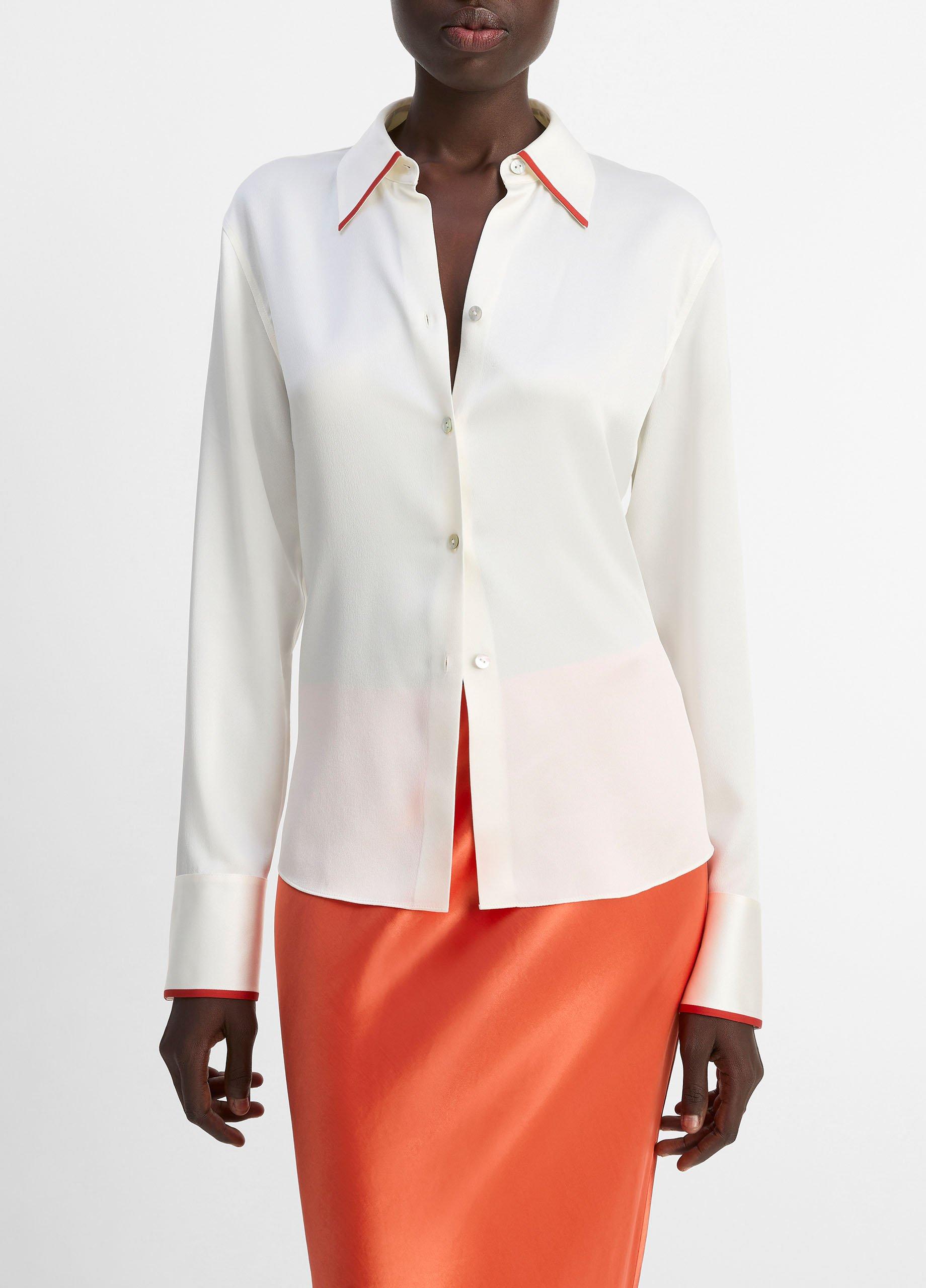 Tipped Silk Button-Front Blouse image number 0