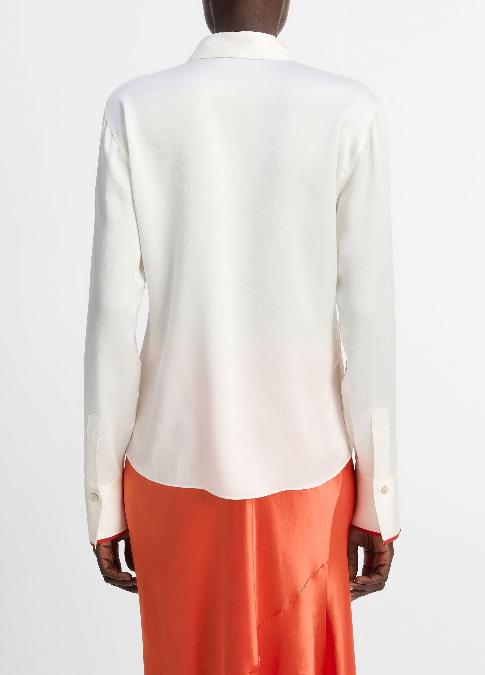 Tipped Silk Button-Front Blouse in Shirts & Tees | Vince