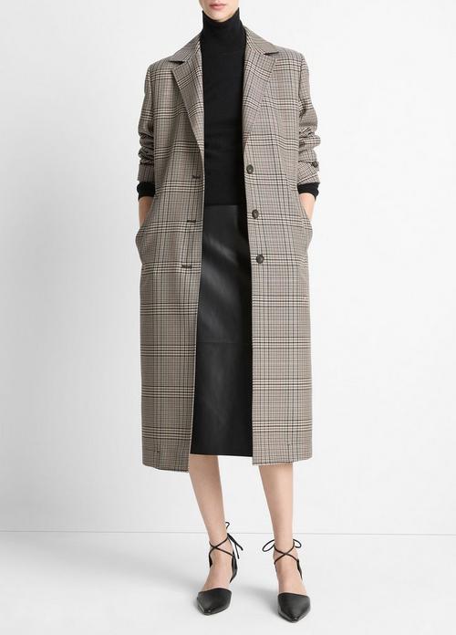 Pressed Plaid Wool-Blend Car Coat