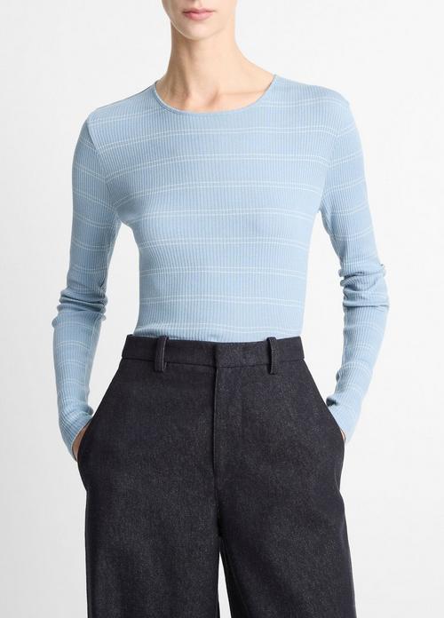 Striped Ribbed Pima Cotton Long-Sleeve T-Shirt