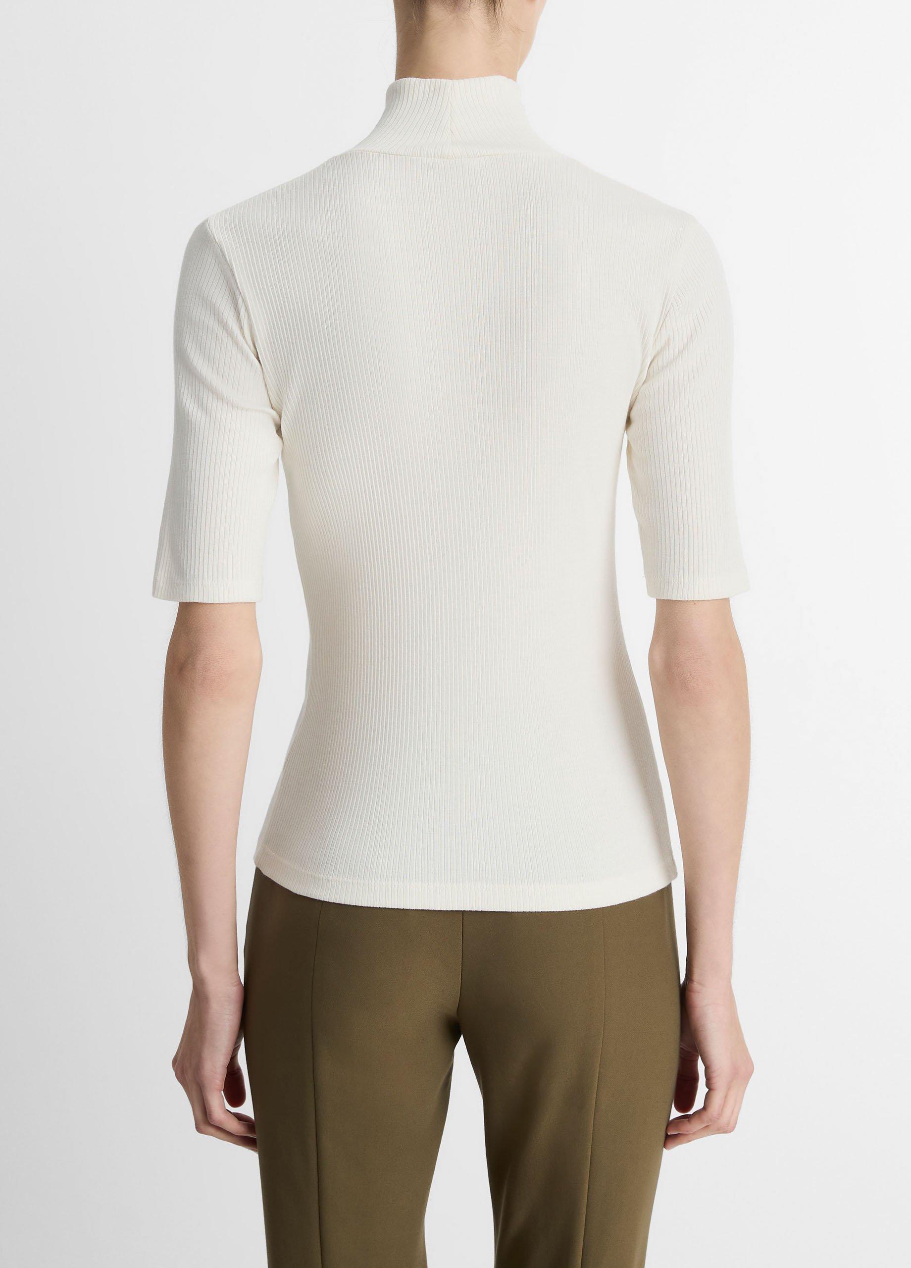 Ribbed Cotton Elbow-Sleeve Turtleneck Top image number 2