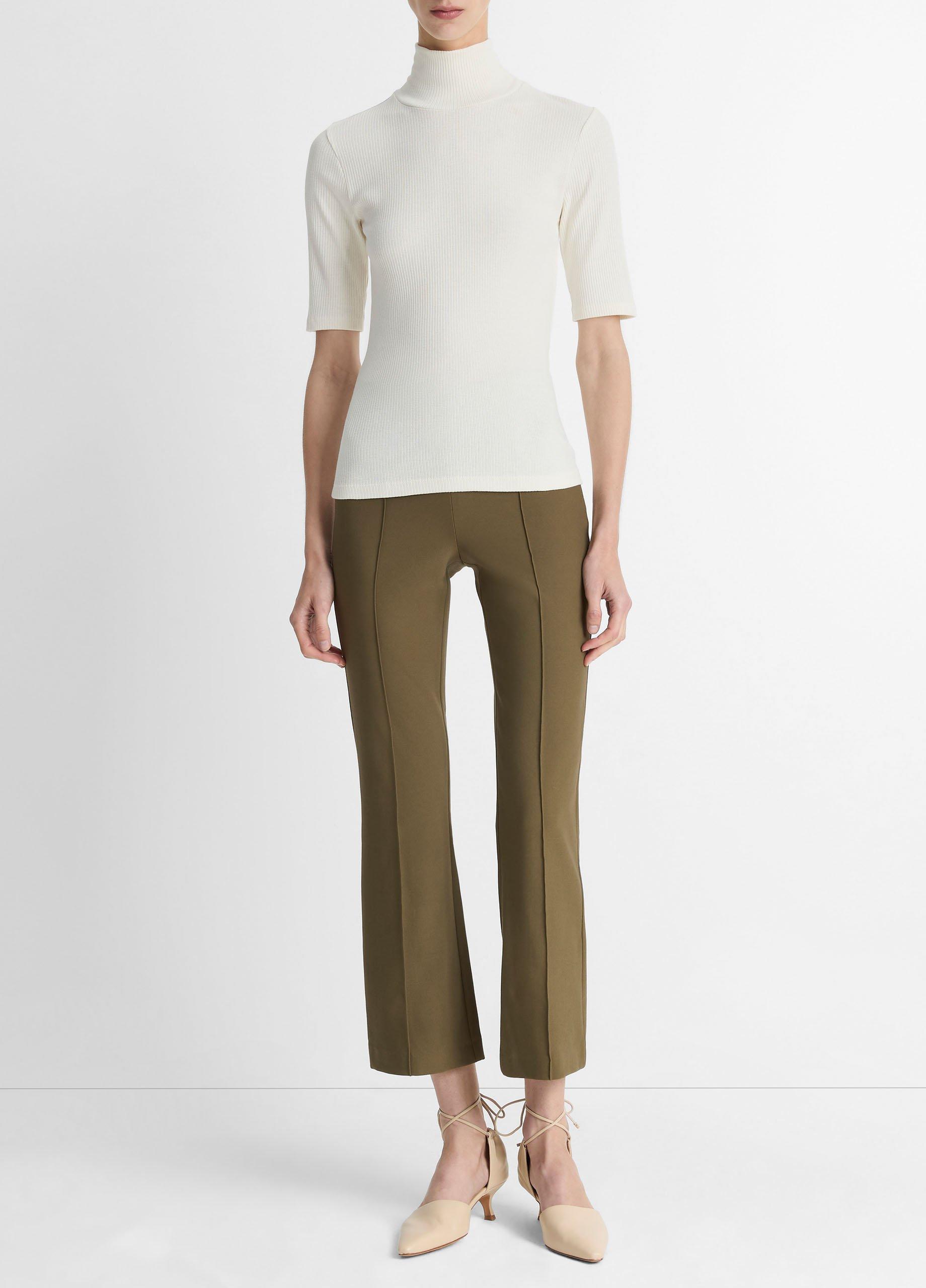 Ribbed Cotton Elbow-Sleeve Turtleneck Top image number 3