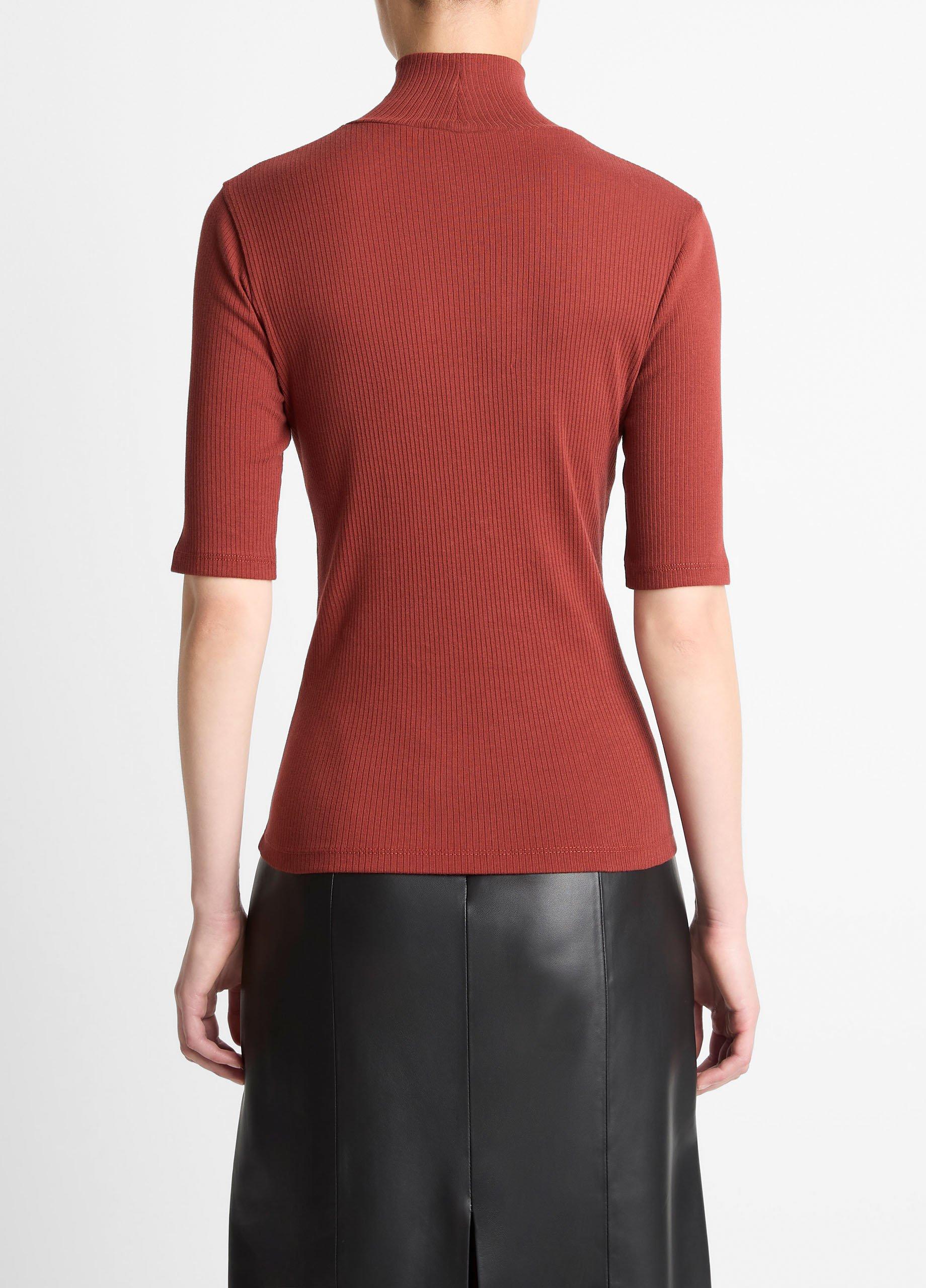 Ribbed Cotton Elbow-Sleeve Turtleneck Top image number 2