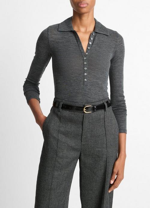 Wool Long-Sleeve Polo Top