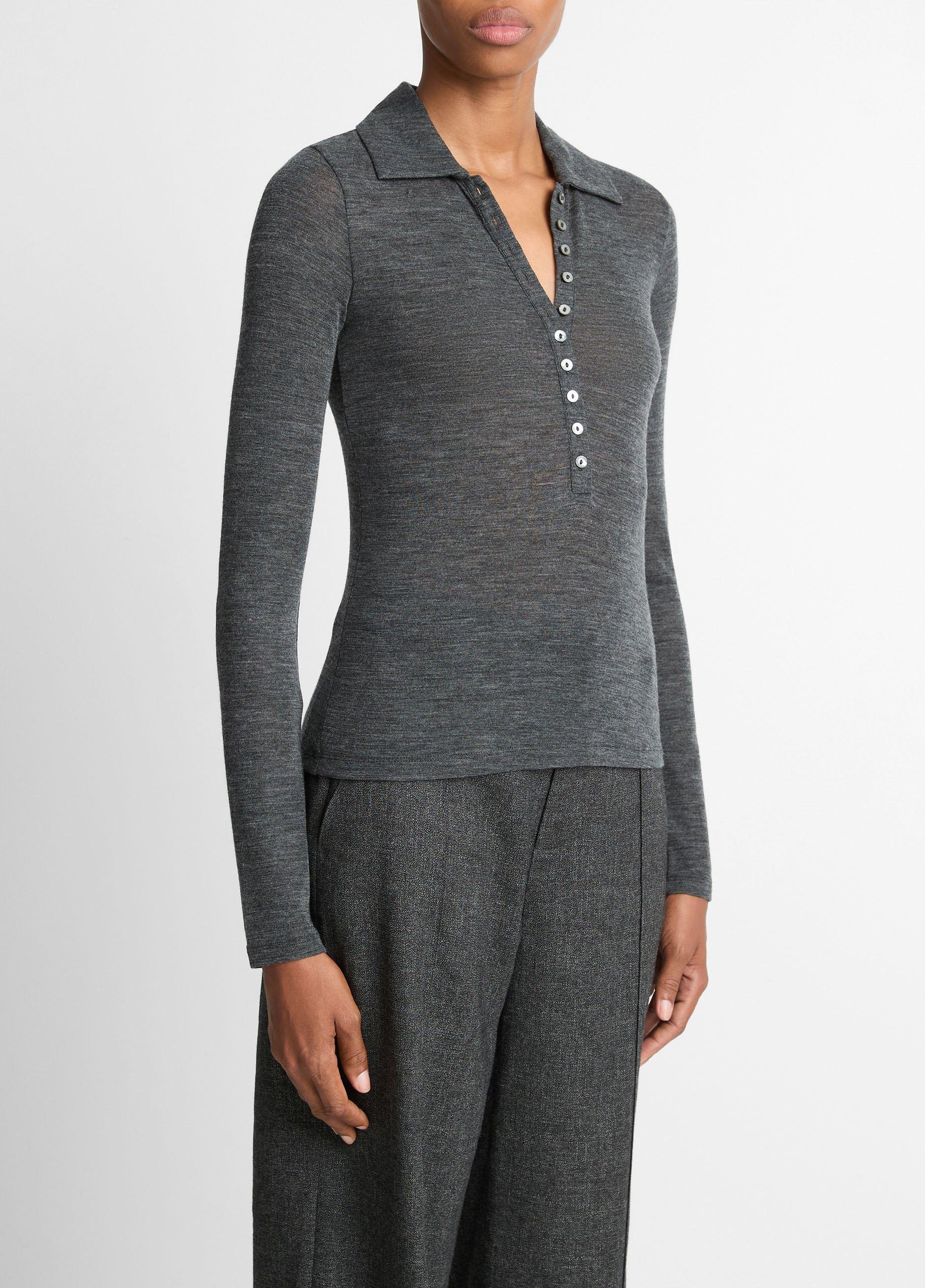 Wool Long-Sleeve Polo Top image number 1