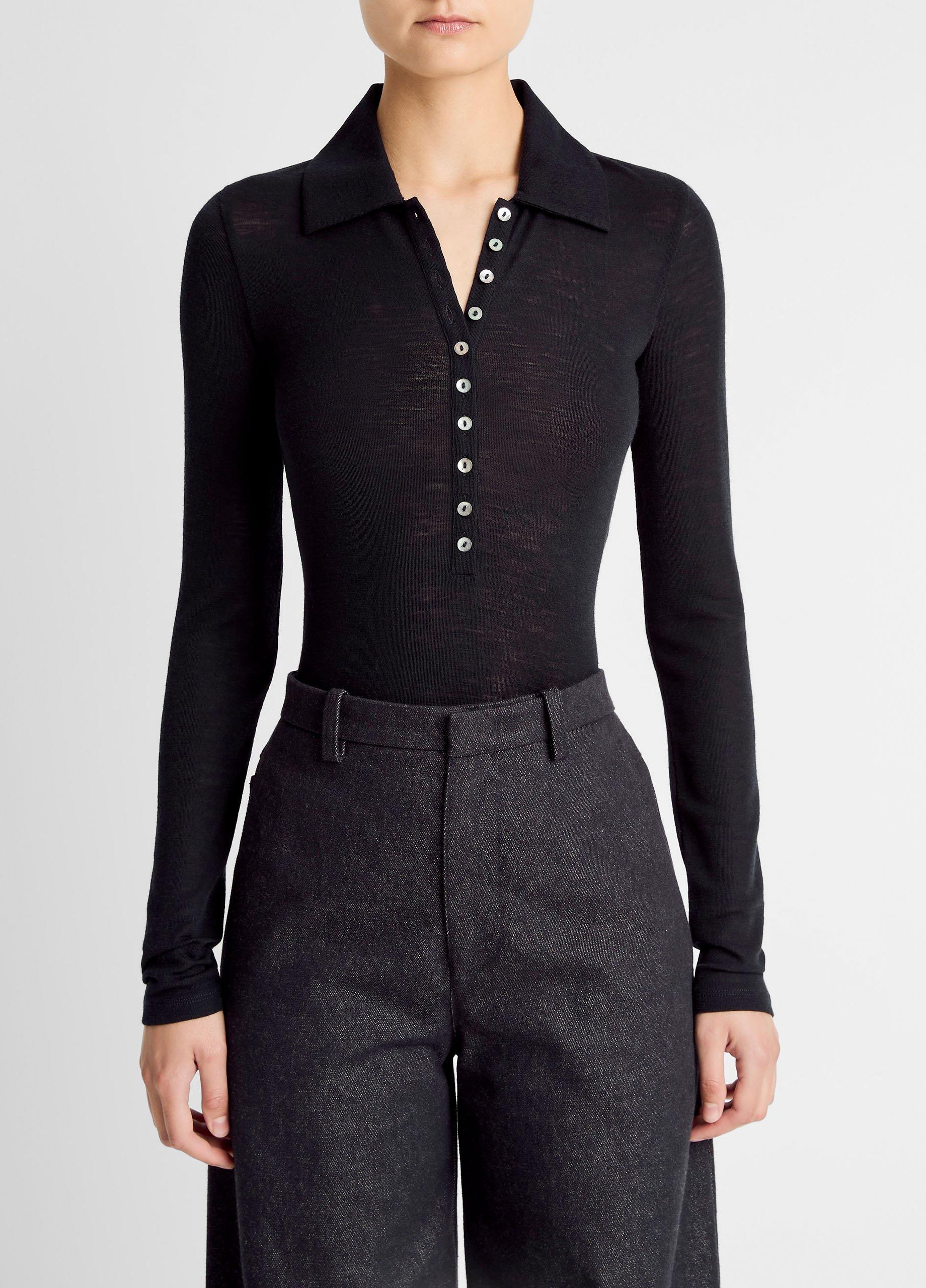 Wool Long-Sleeve Polo Top image number 0