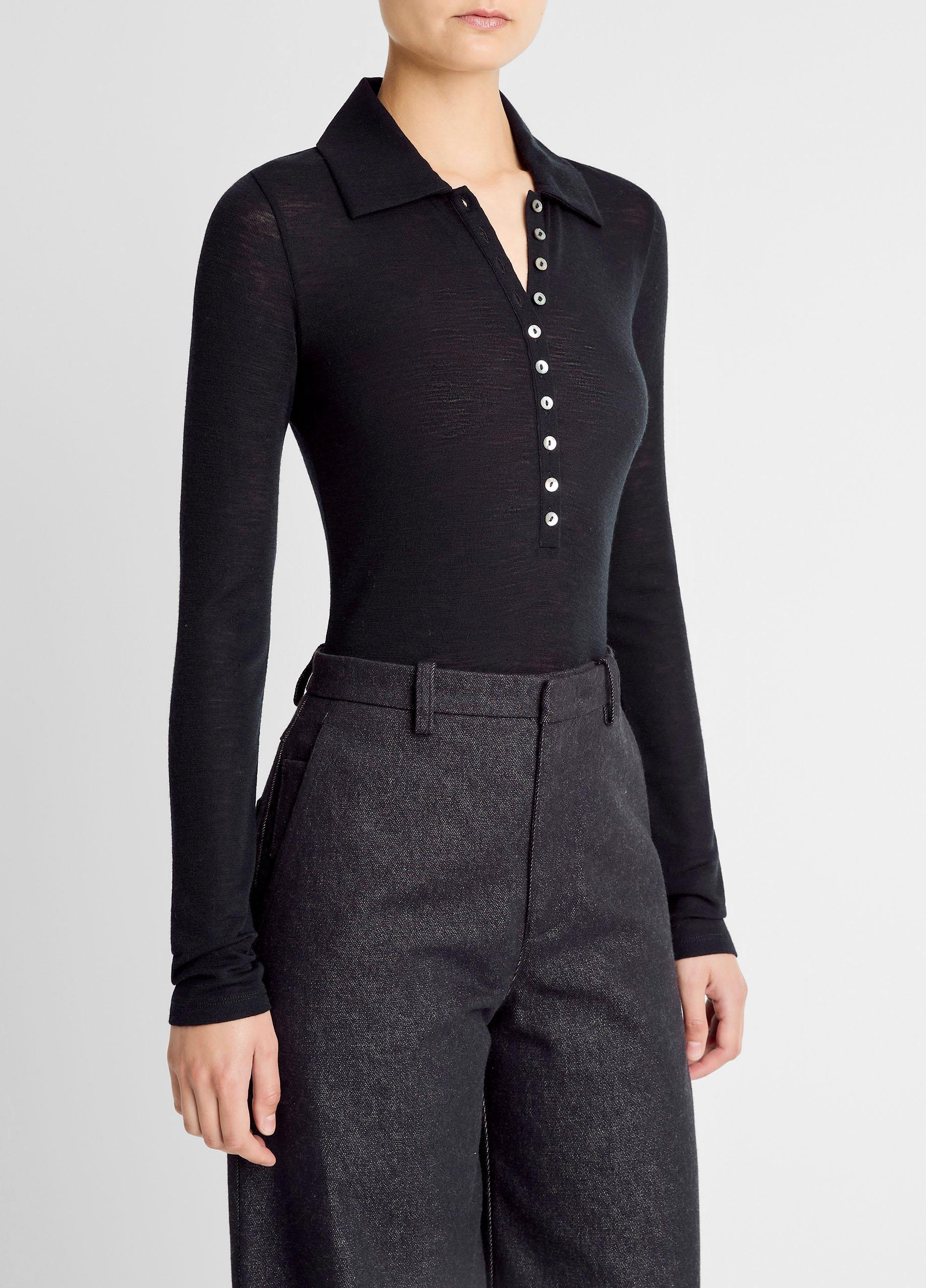 Wool Long-Sleeve Polo Top image number 1