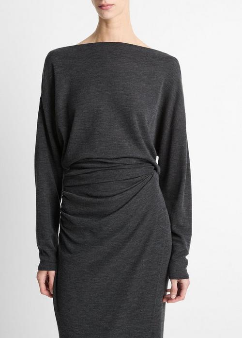 Draped Wool-Blend Slash-Neck Top