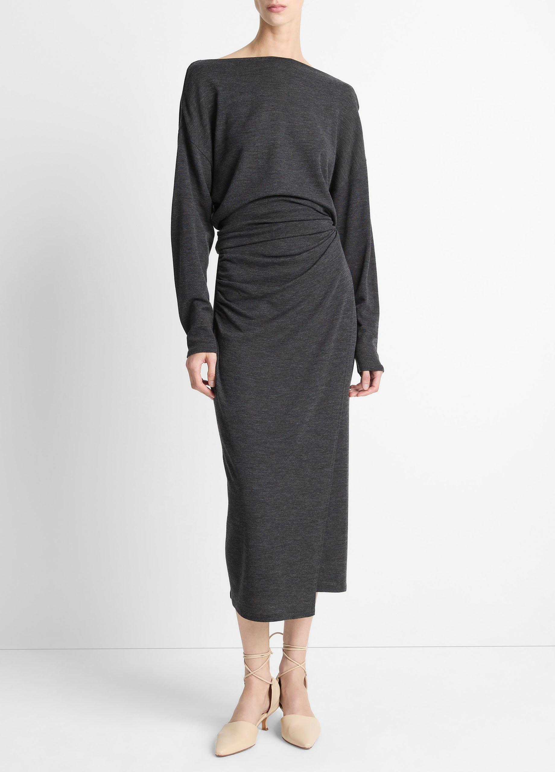 Draped-Waist Wool-Blend Midi Skirt image number 0