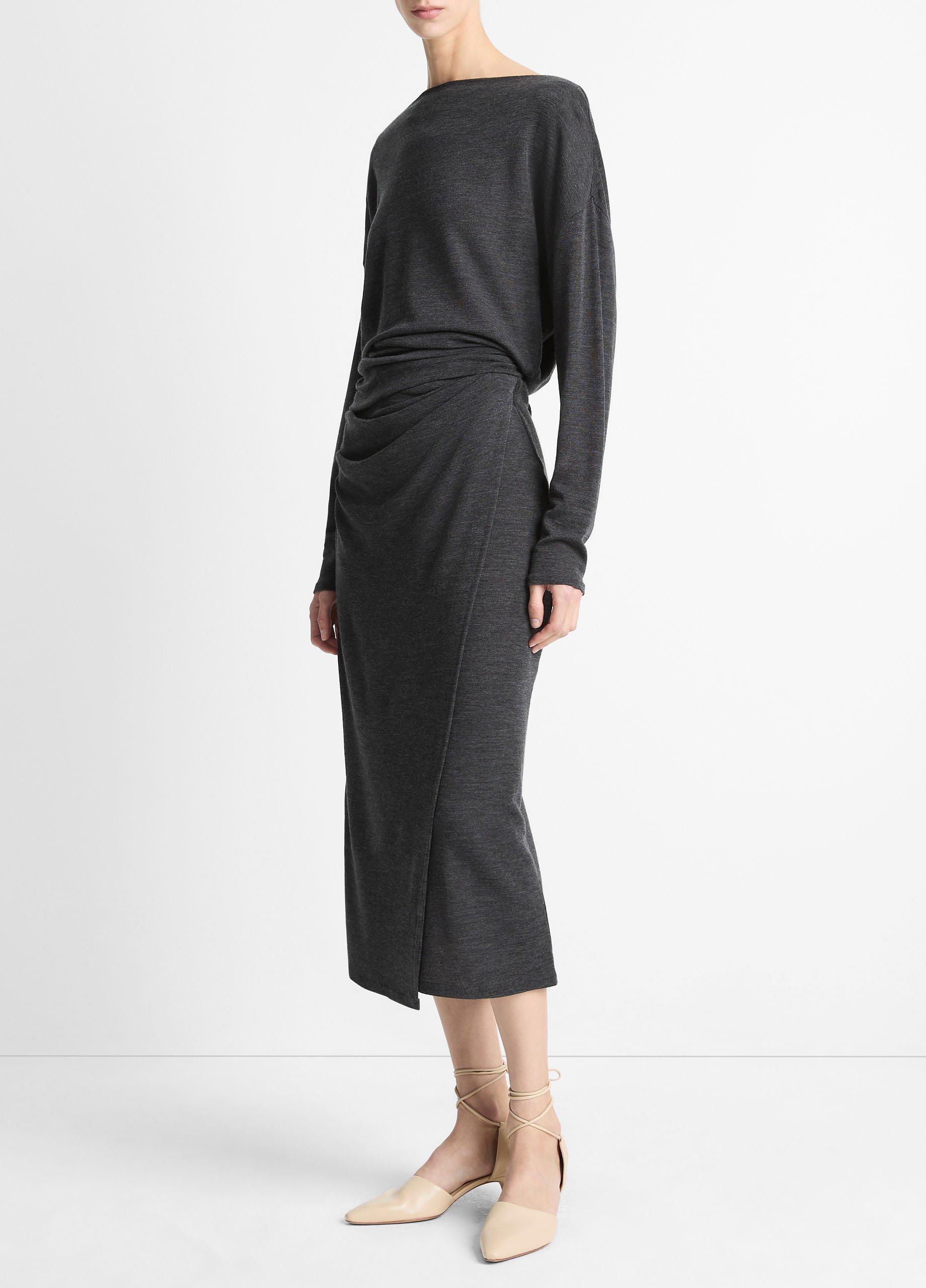 Draped-Waist Wool-Blend Midi Skirt image number 1