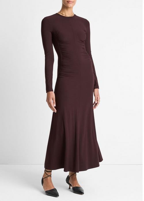 Ruched-Seam Long-Sleeve Dress