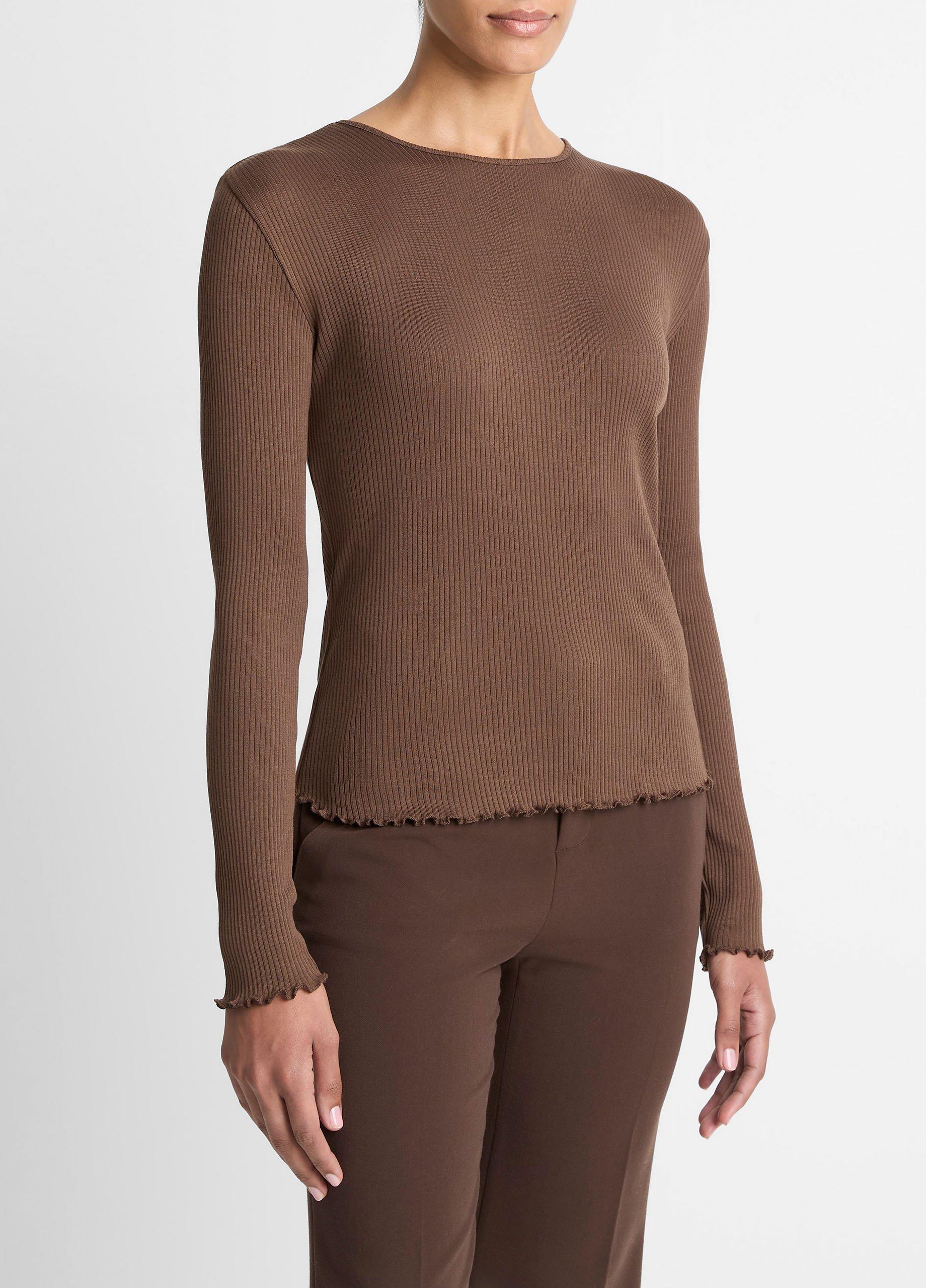 Ruffled-Edge Pima Cotton Long-Sleeve T-Shirt image number 1