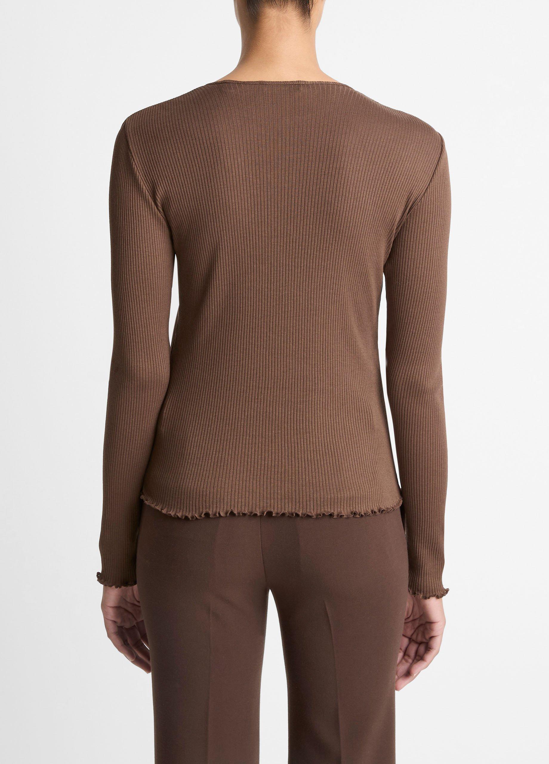 Ruffled-Edge Pima Cotton Long-Sleeve T-Shirt image number 2