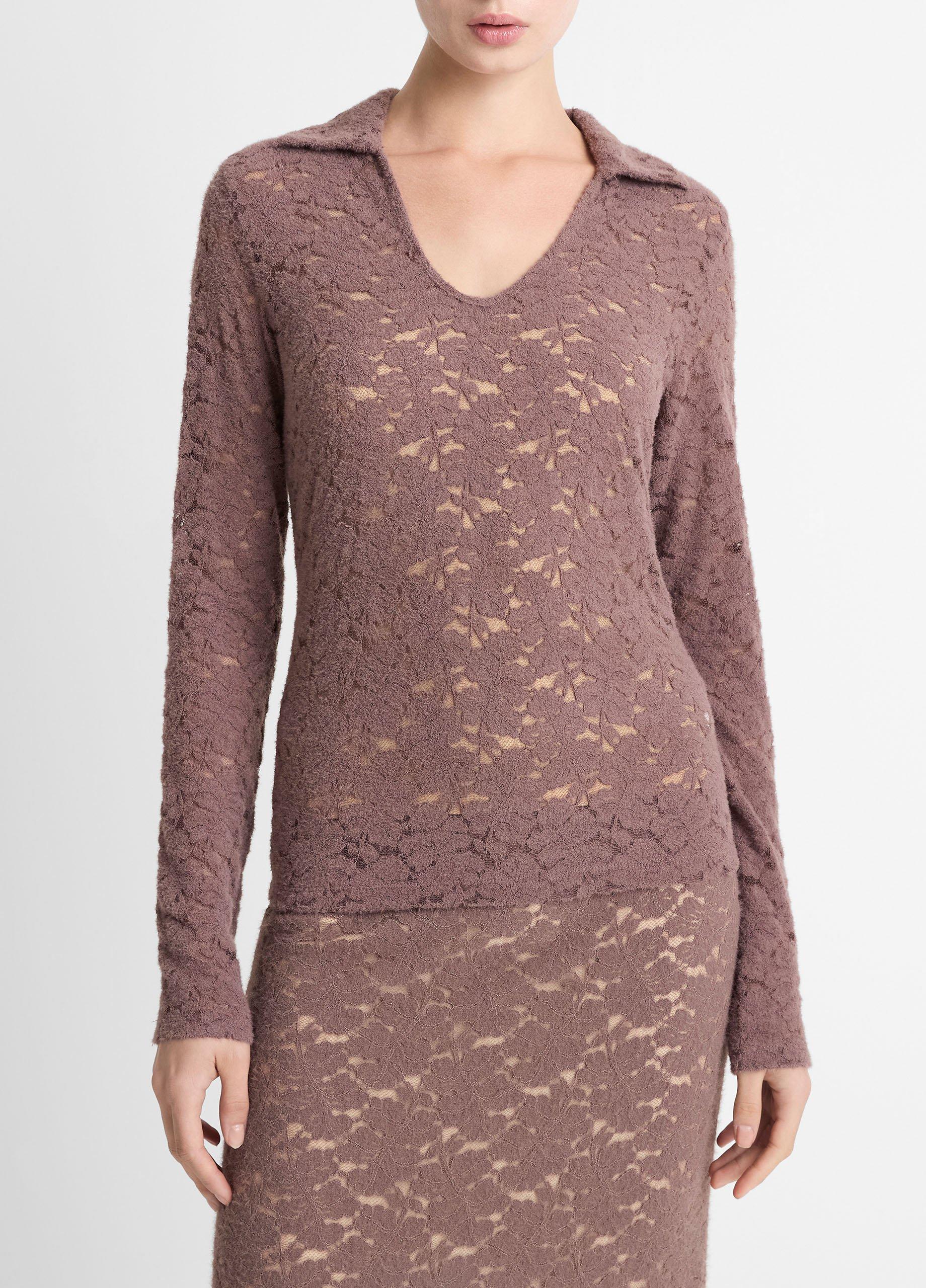 Lace Long-Sleeve Polo Top image number 0