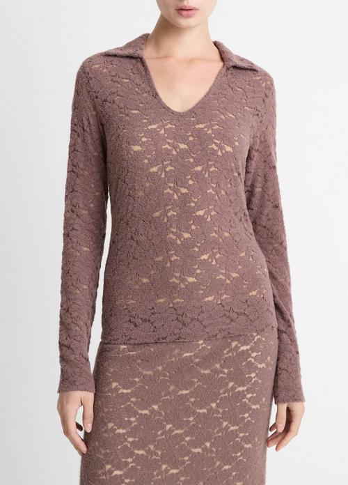 Lace Long-Sleeve Polo Top