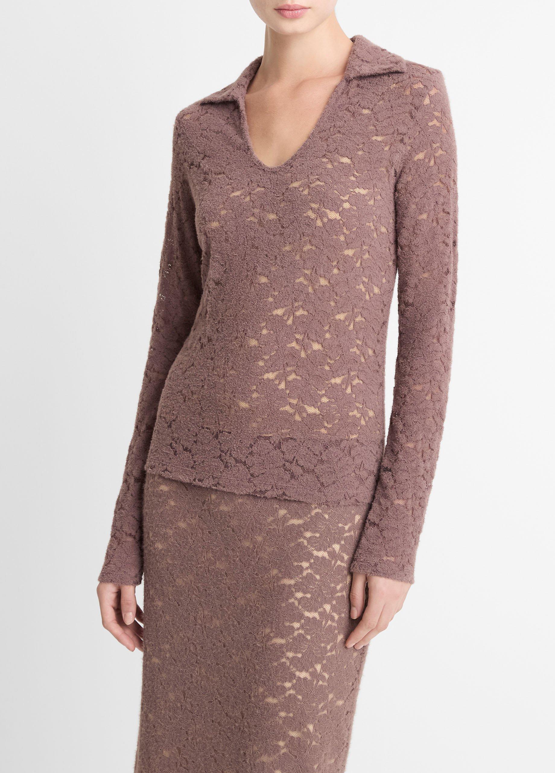 Lace Long-Sleeve Polo Top image number 1