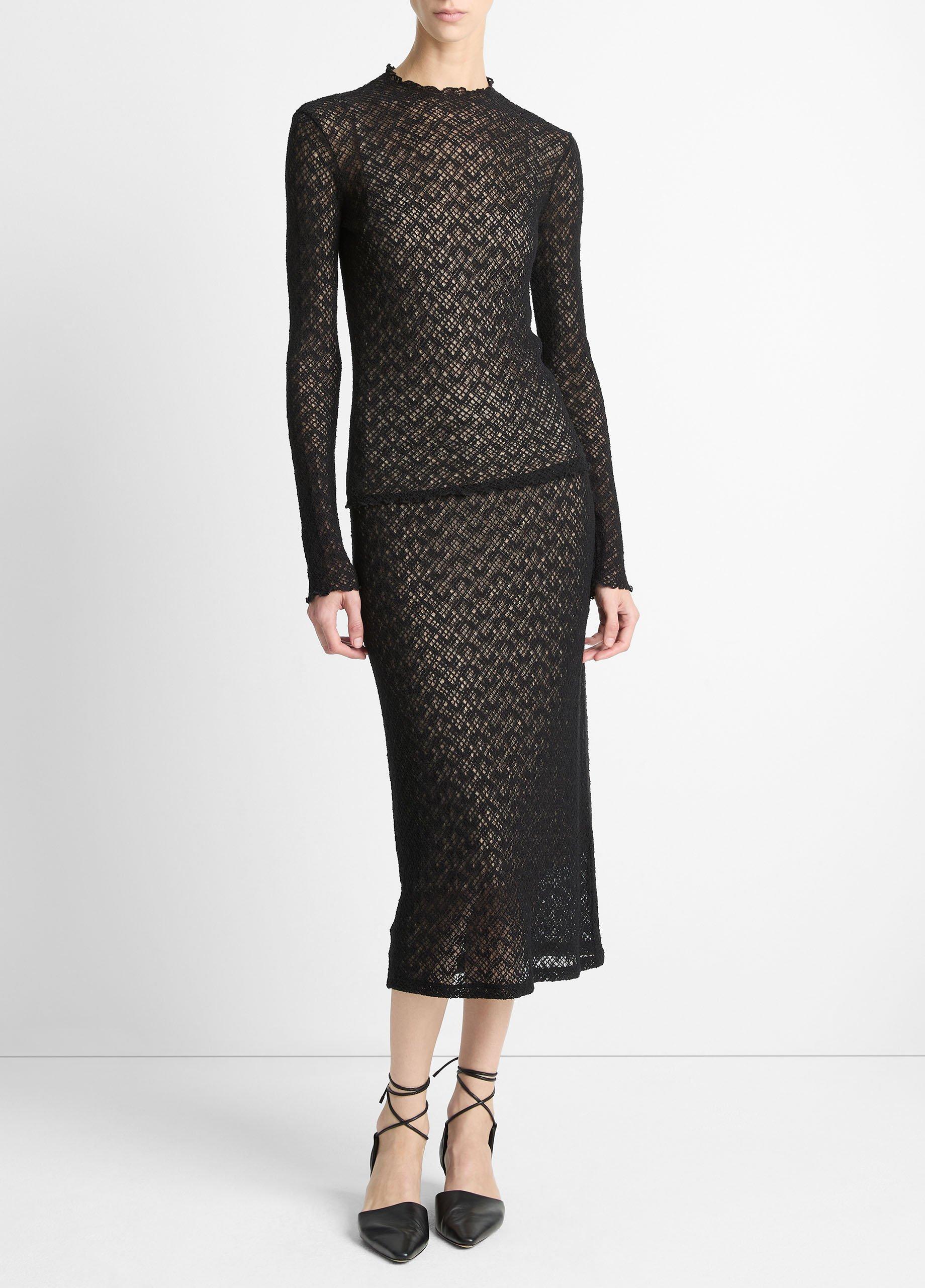 Cotton-Blend Diamond Lace Skirt image number 0