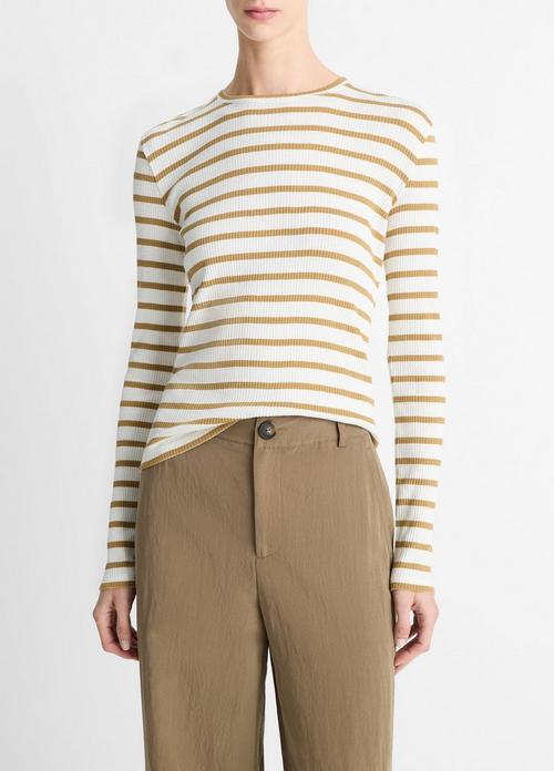 Striped Ribbed Pima Cotton Long-Sleeve T-Shirt
