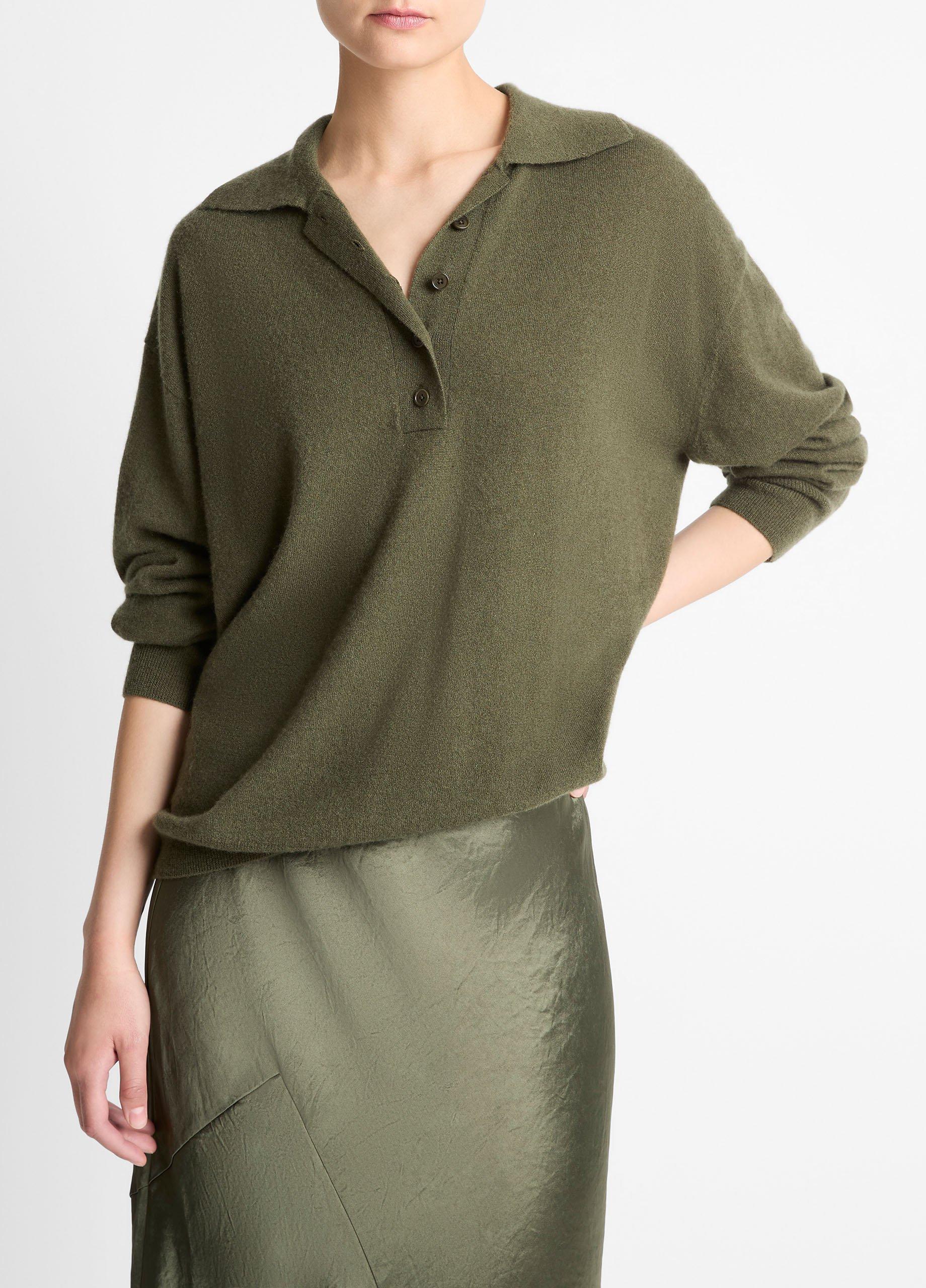 Cashmere-Silk Wide-Placket Polo Sweater image number 0