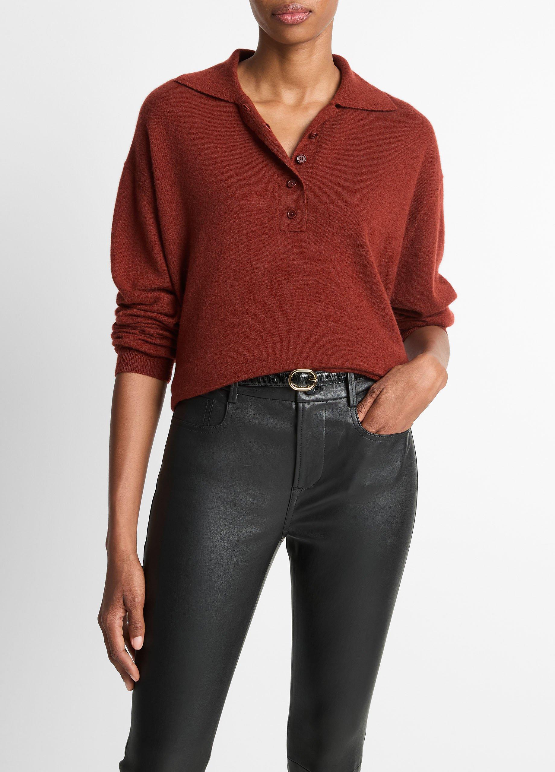 Cashmere-Silk Wide-Placket Polo Sweater image number 0
