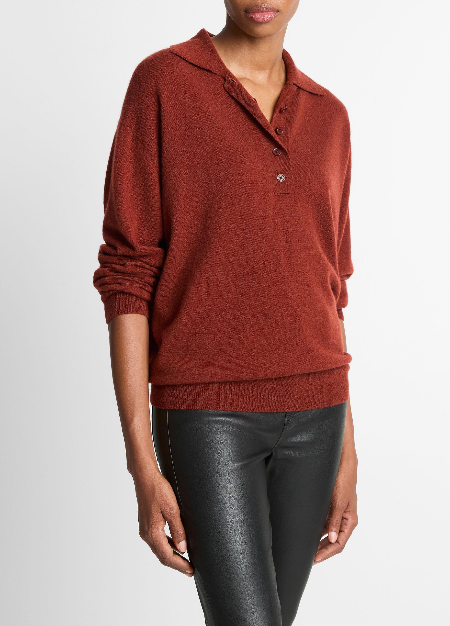 Cashmere-Silk Wide-Placket Polo Sweater image number 1