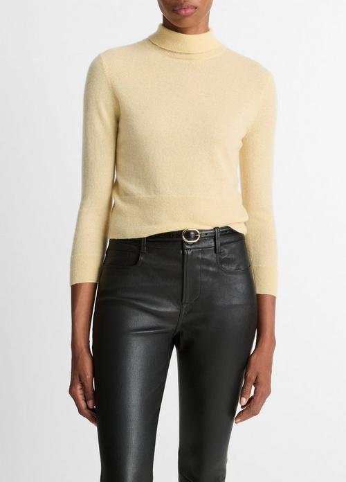 Cashmere-Silk Three-Quarter-Sleeve Mock-Neck Sweater