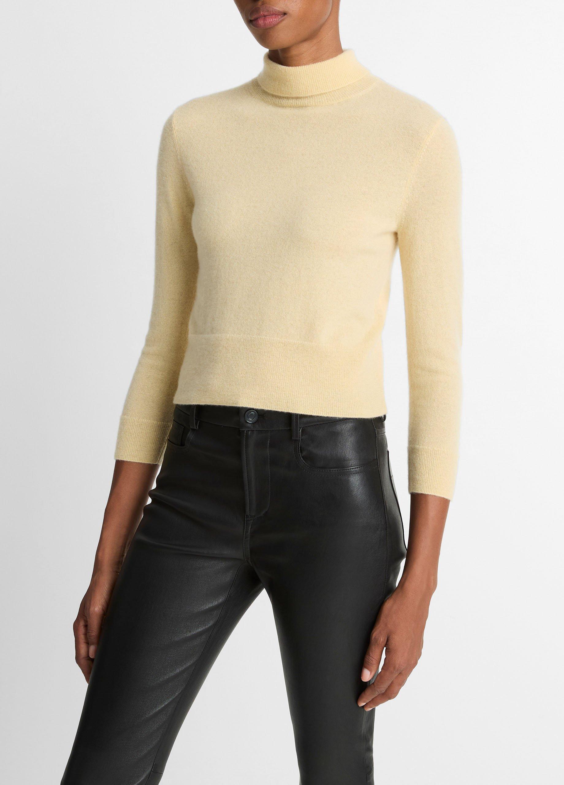 Cashmere-Silk Three-Quarter-Sleeve Mock-Neck Sweater image number 1