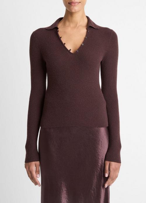Ribbed Cashmere-Silk Polo Sweater