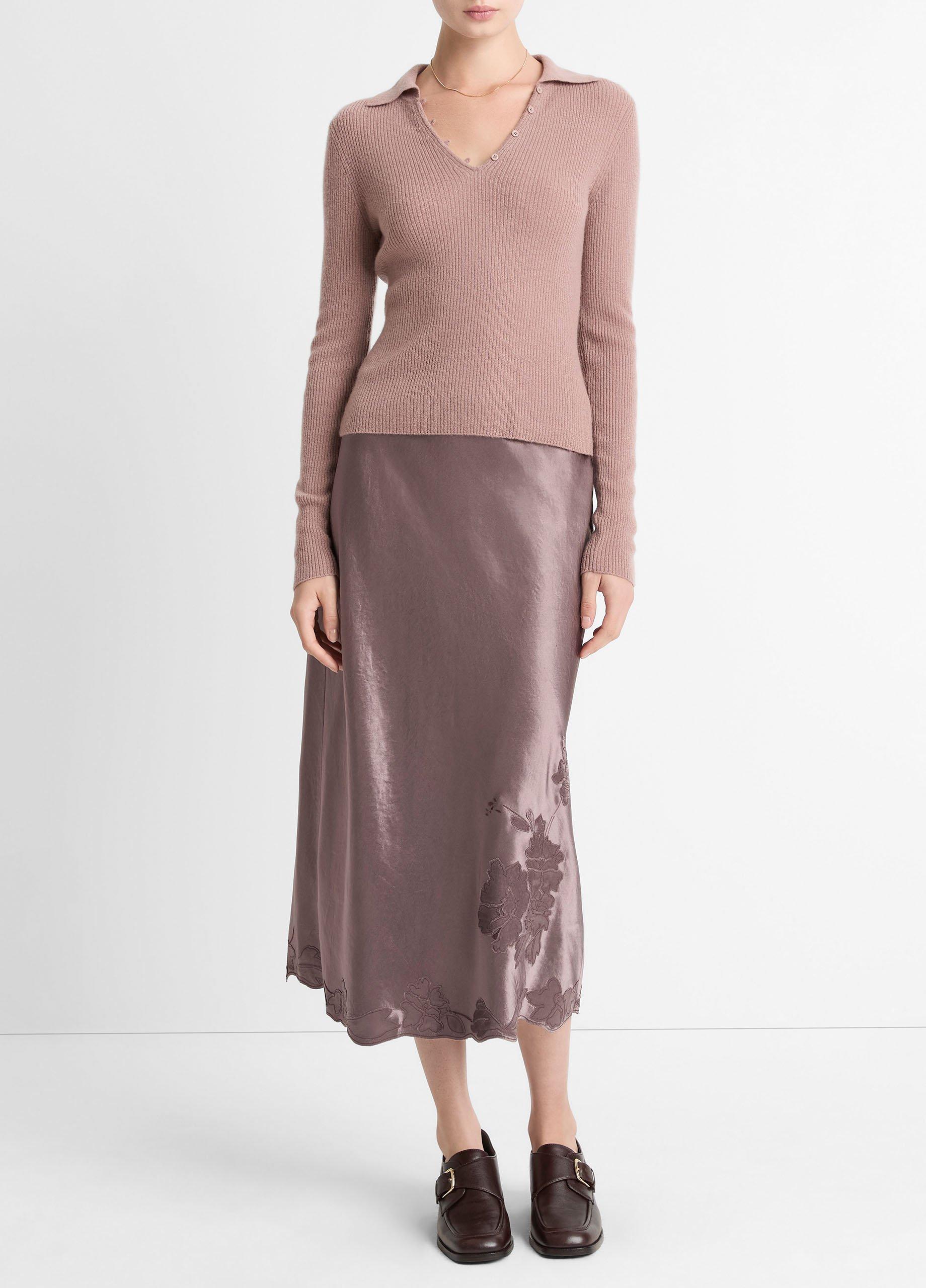 Ribbed Cashmere-Silk Polo Sweater image number 3