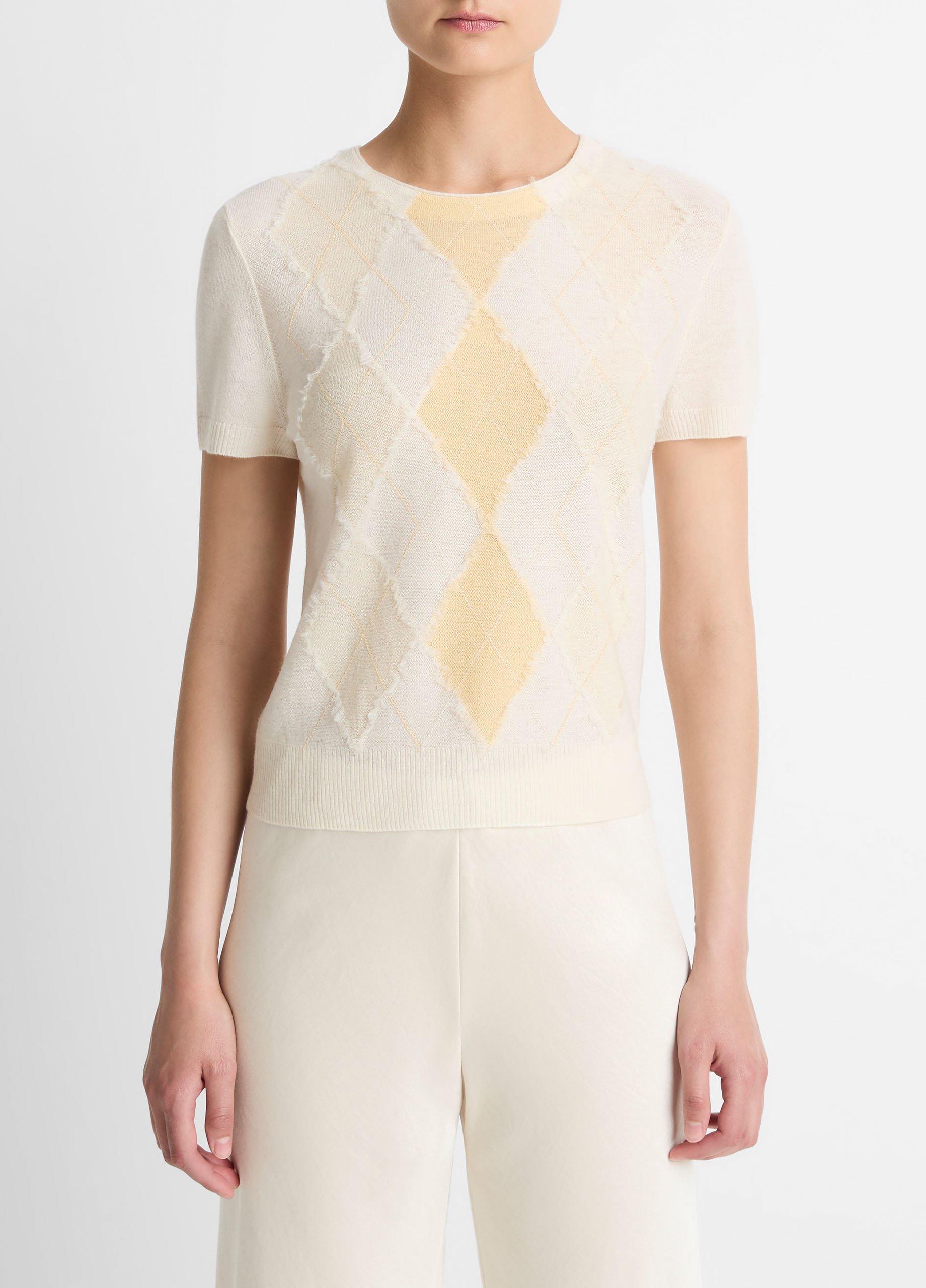 Hand-Cut Argyle Wool-Blend Short-Sleeve Sweater image number 0