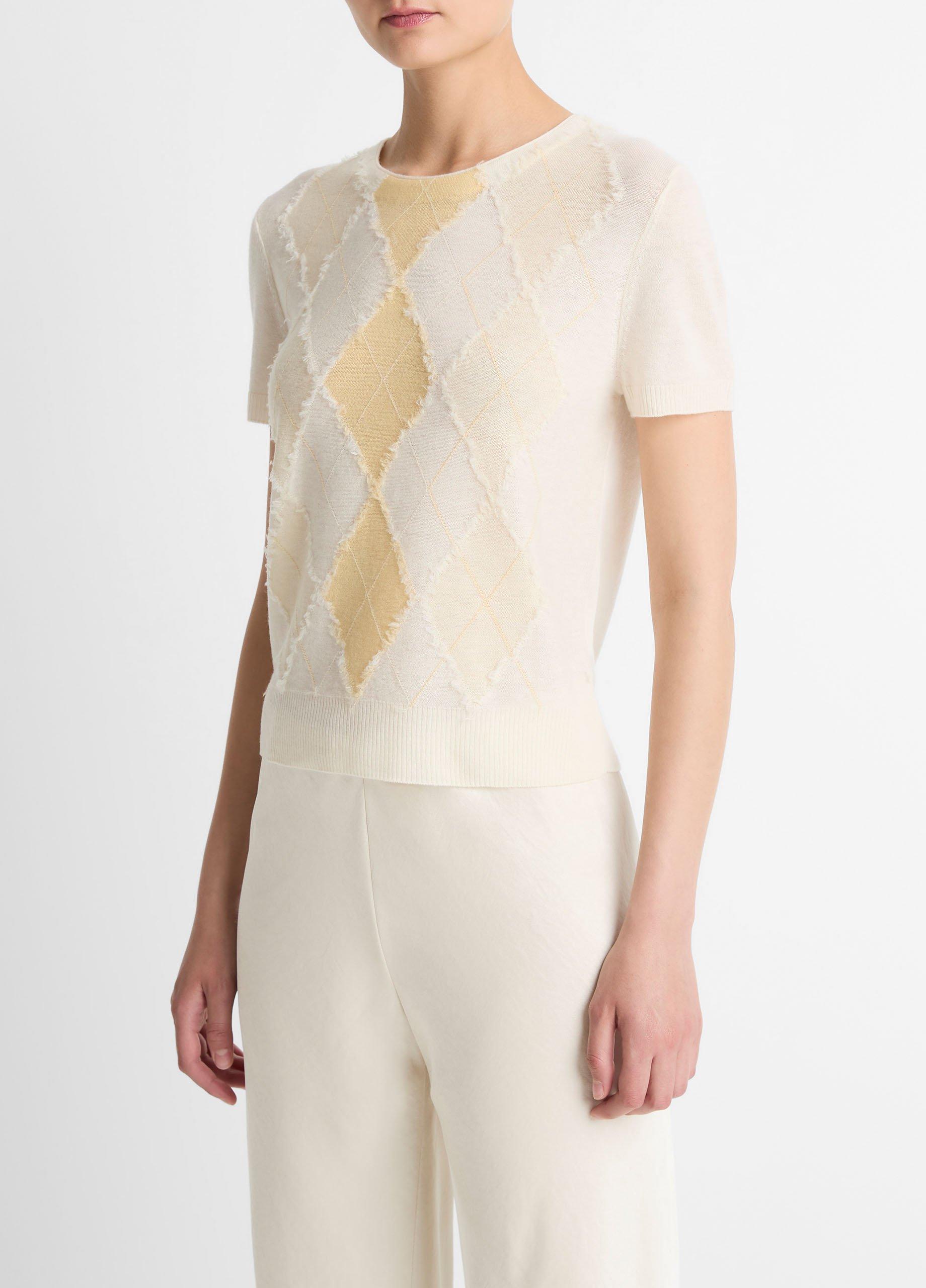 Hand-Cut Argyle Wool-Blend Short-Sleeve Sweater image number 1