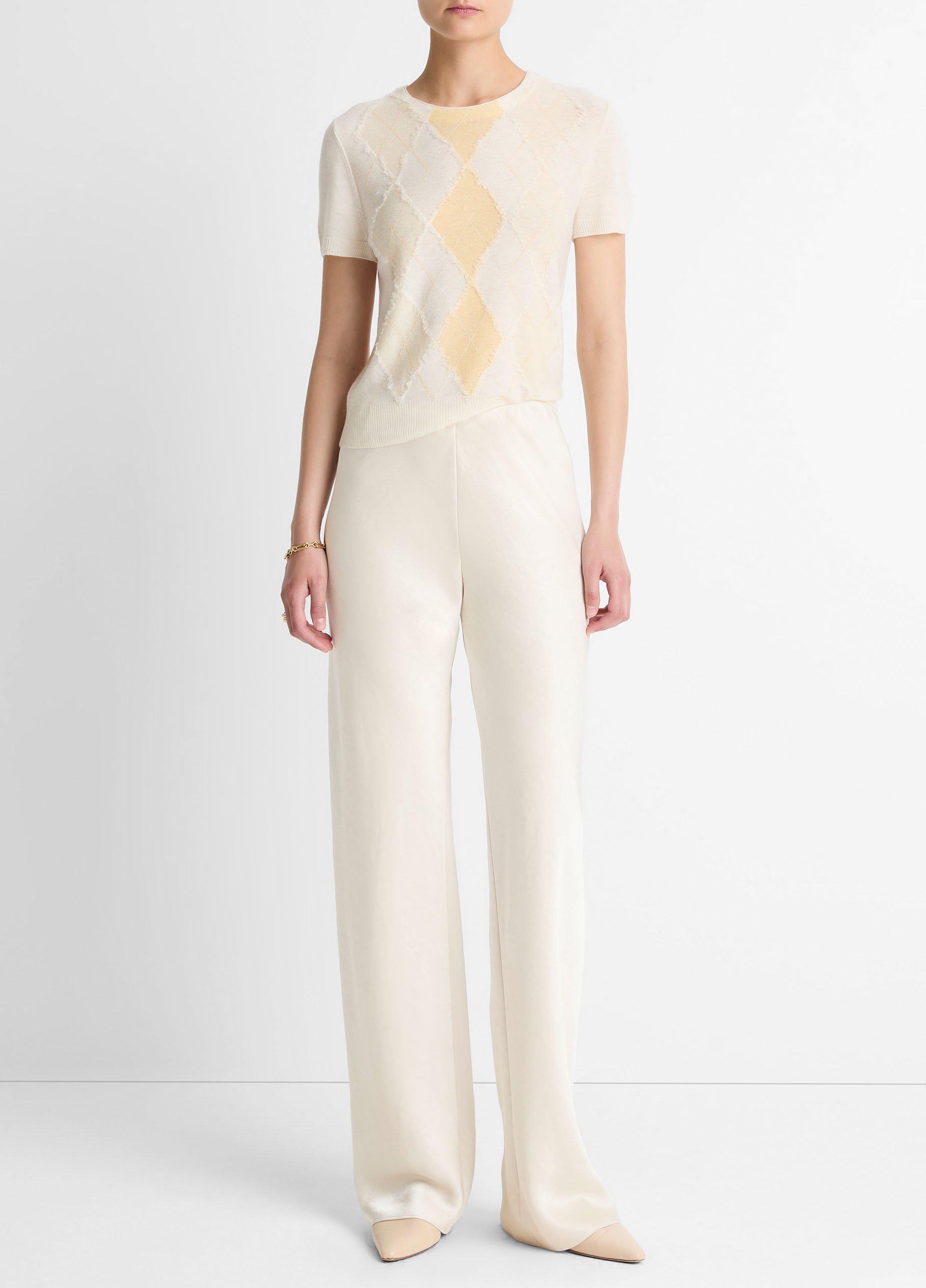 Hand-Cut Argyle Wool-Blend Short-Sleeve Sweater image number 3