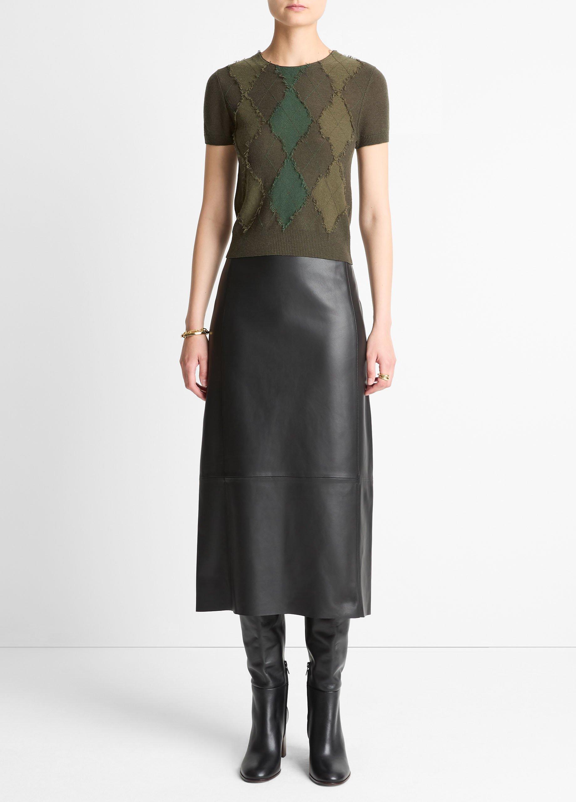 Hand-Cut Argyle Wool-Blend Short-Sleeve Sweater image number 3