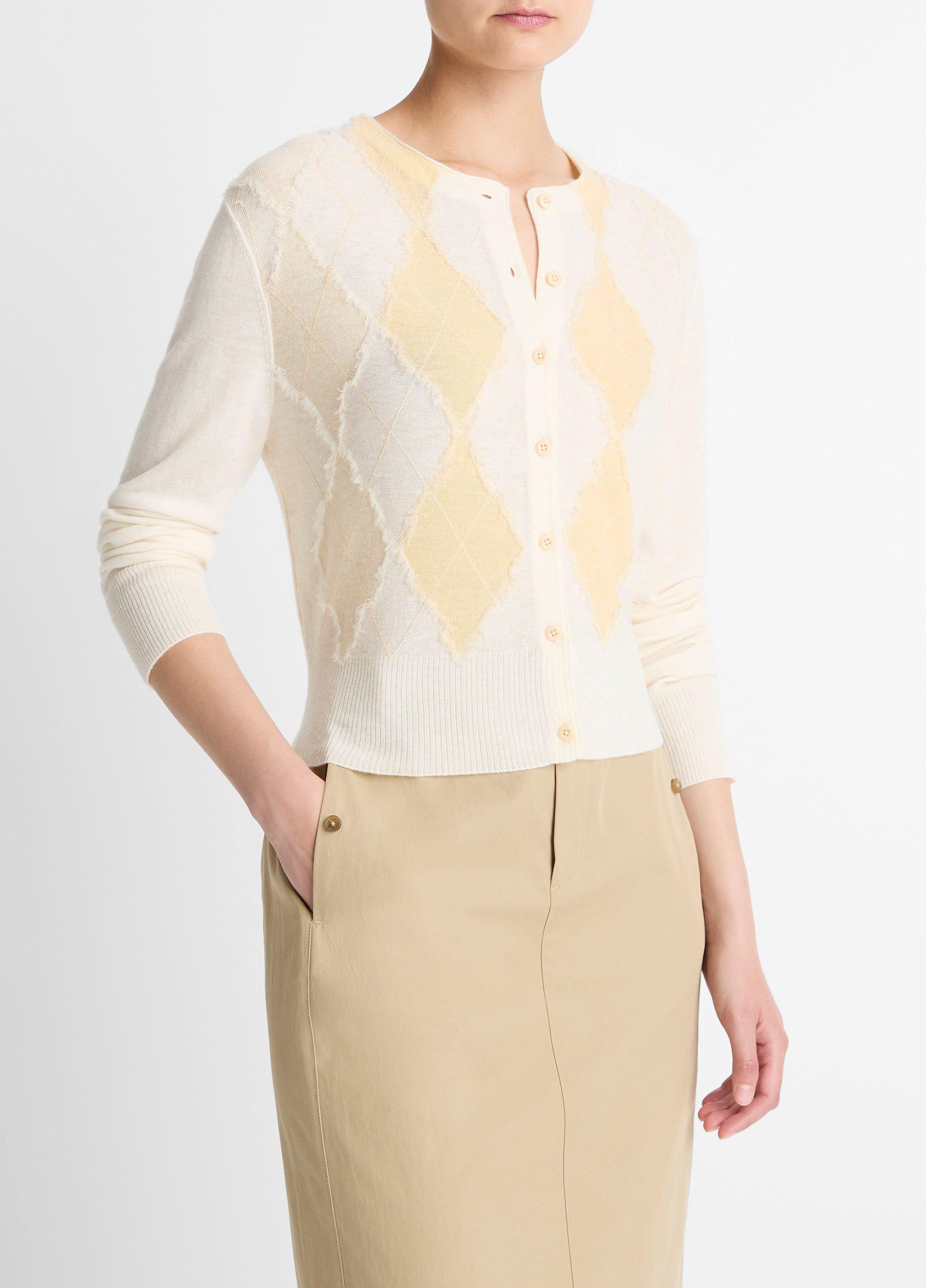 Hand-Cut Argyle Wool-Blend Cardigan image number 1