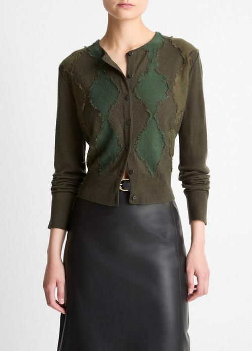Hand-Cut Argyle Wool-Blend Cardigan