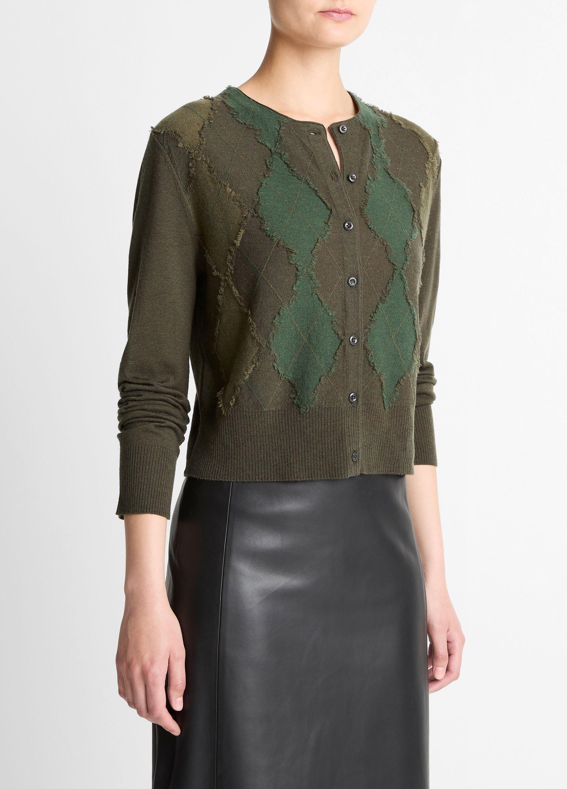 Hand-Cut Argyle Wool-Blend Cardigan image number 1