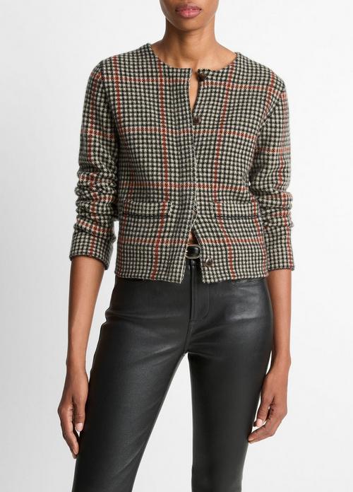 Glen Plaid Wool-Cashmere Cardigan Jacket