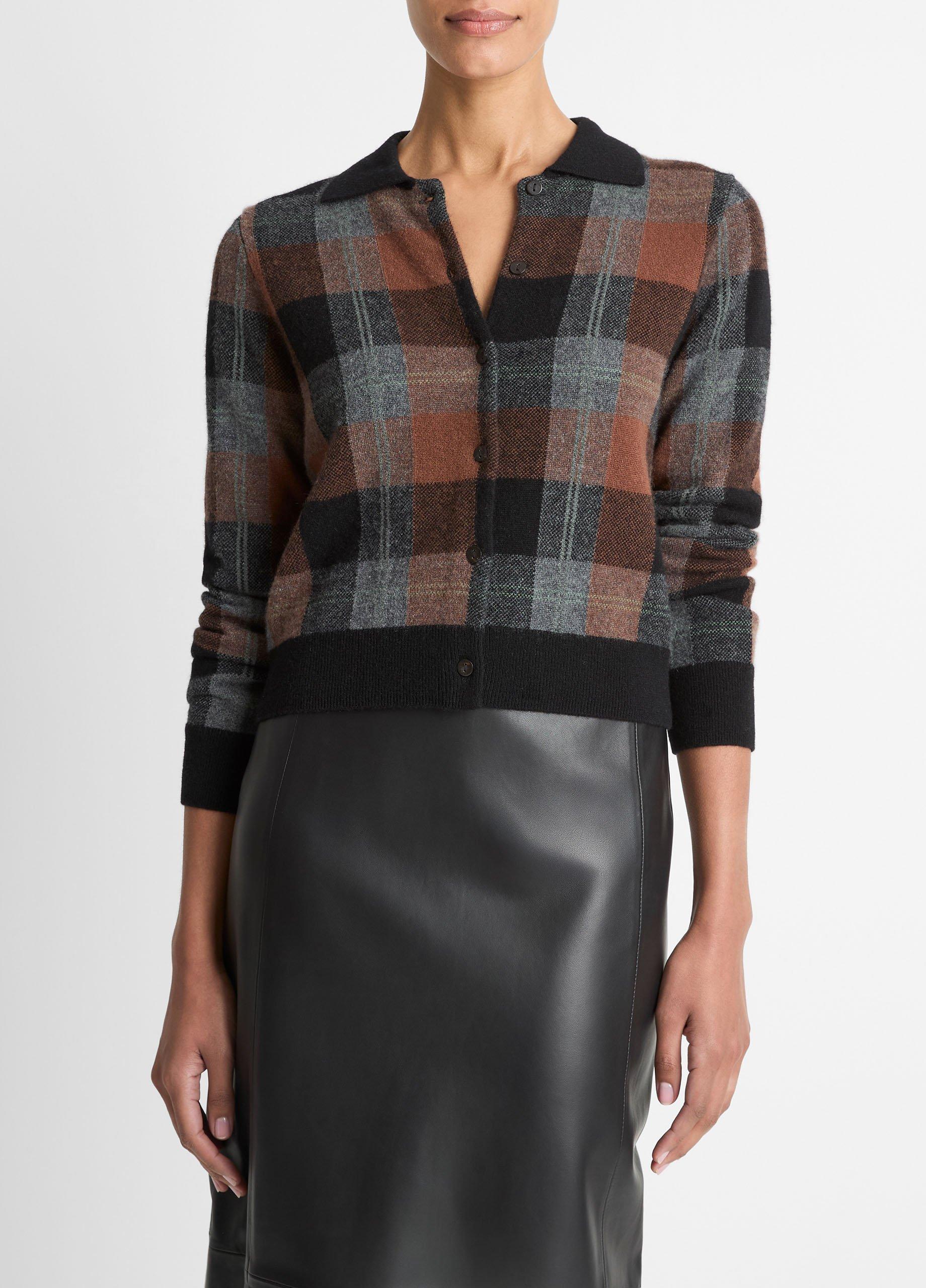 Checked Plaid Cashmere Polo Cardigan image number 0
