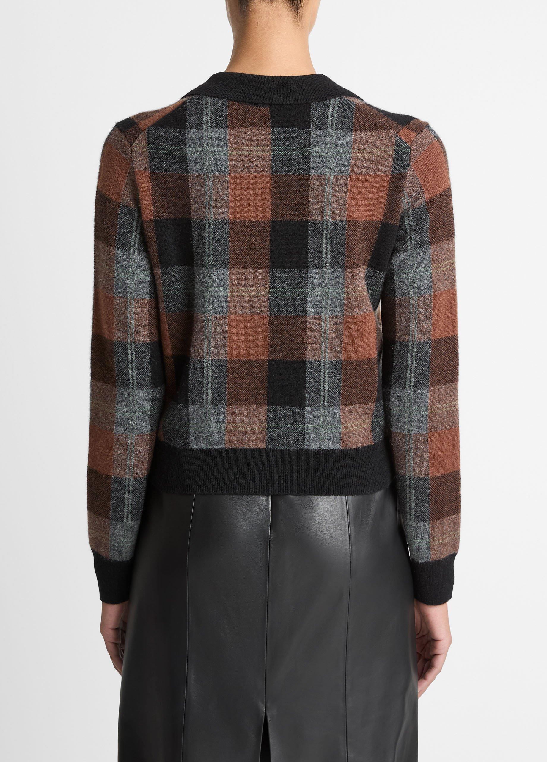 Checked Plaid Cashmere Polo Cardigan image number 2