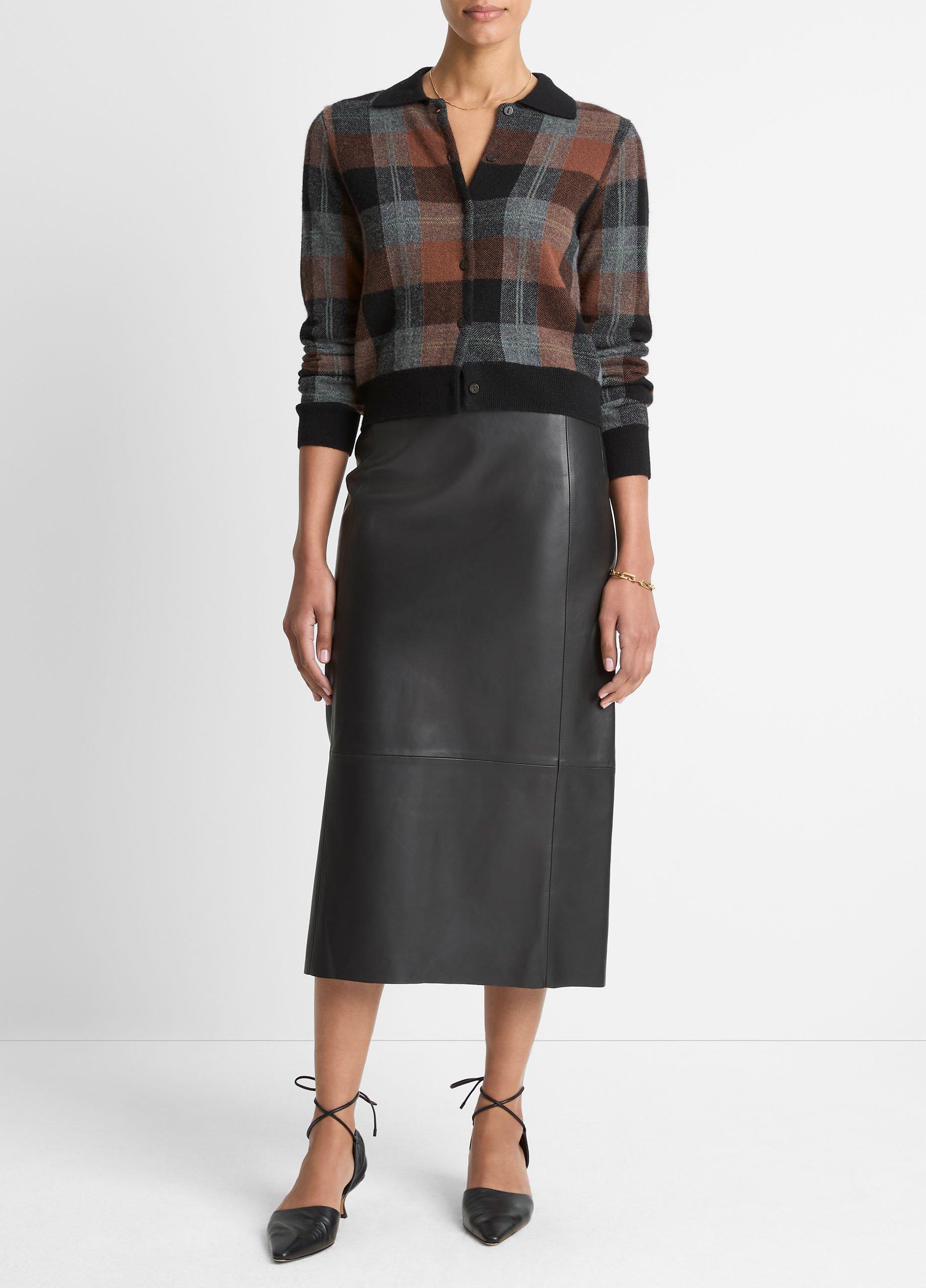 Checked Plaid Cashmere Polo Cardigan image number 3