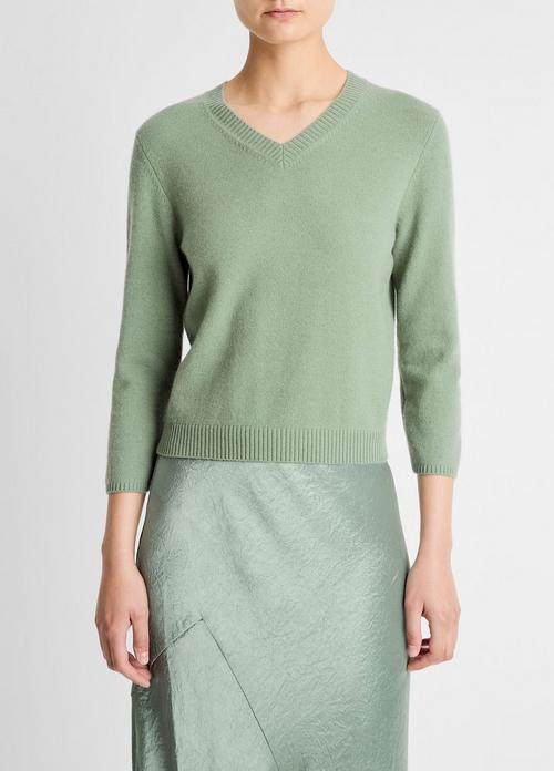 Wool & Cashmere-Blend Three-Quarter-Sleeve V-Neck Sweater