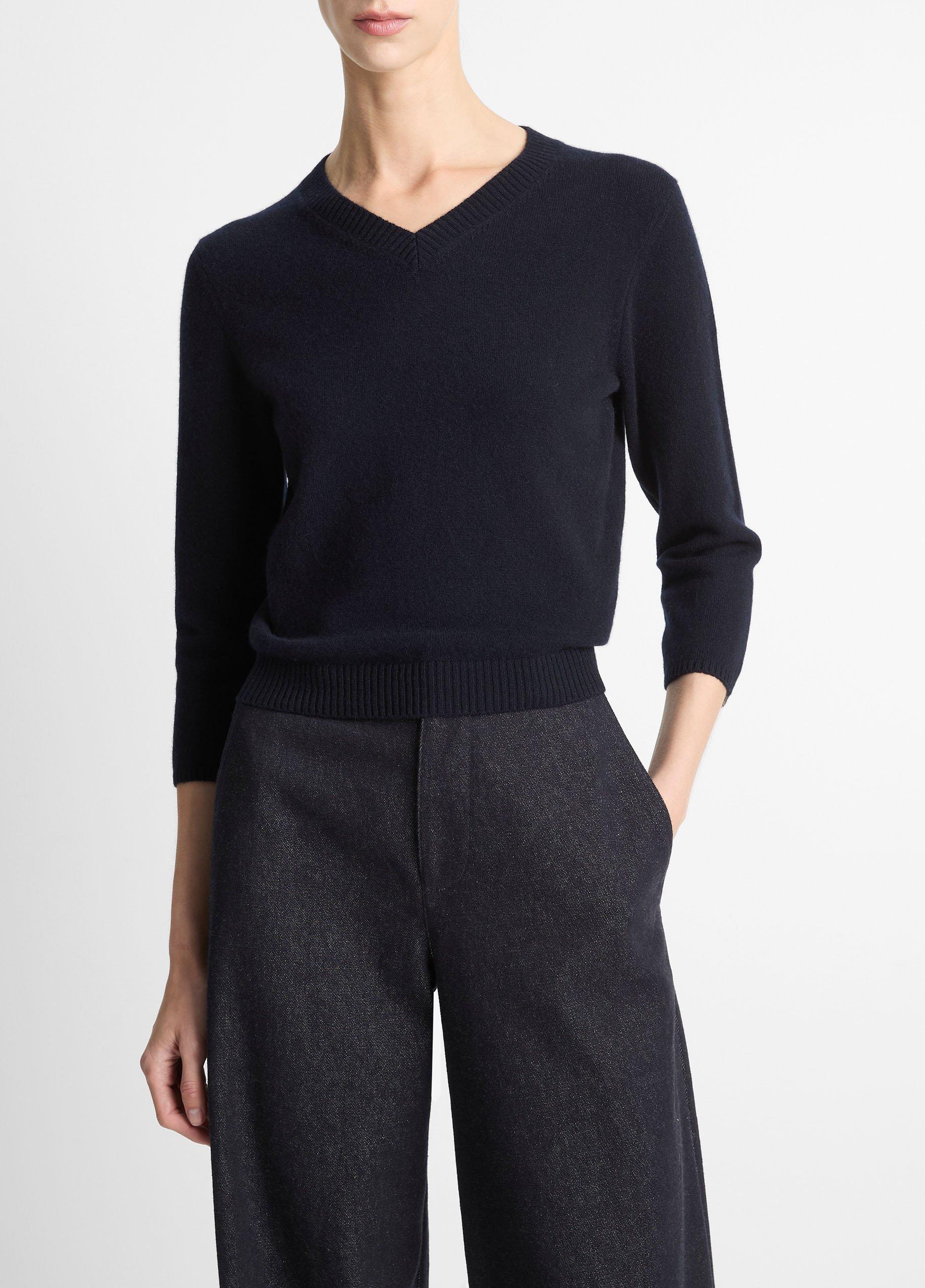 Wool & Cashmere-Blend Three-Quarter-Sleeve V-Neck Sweater image number 0