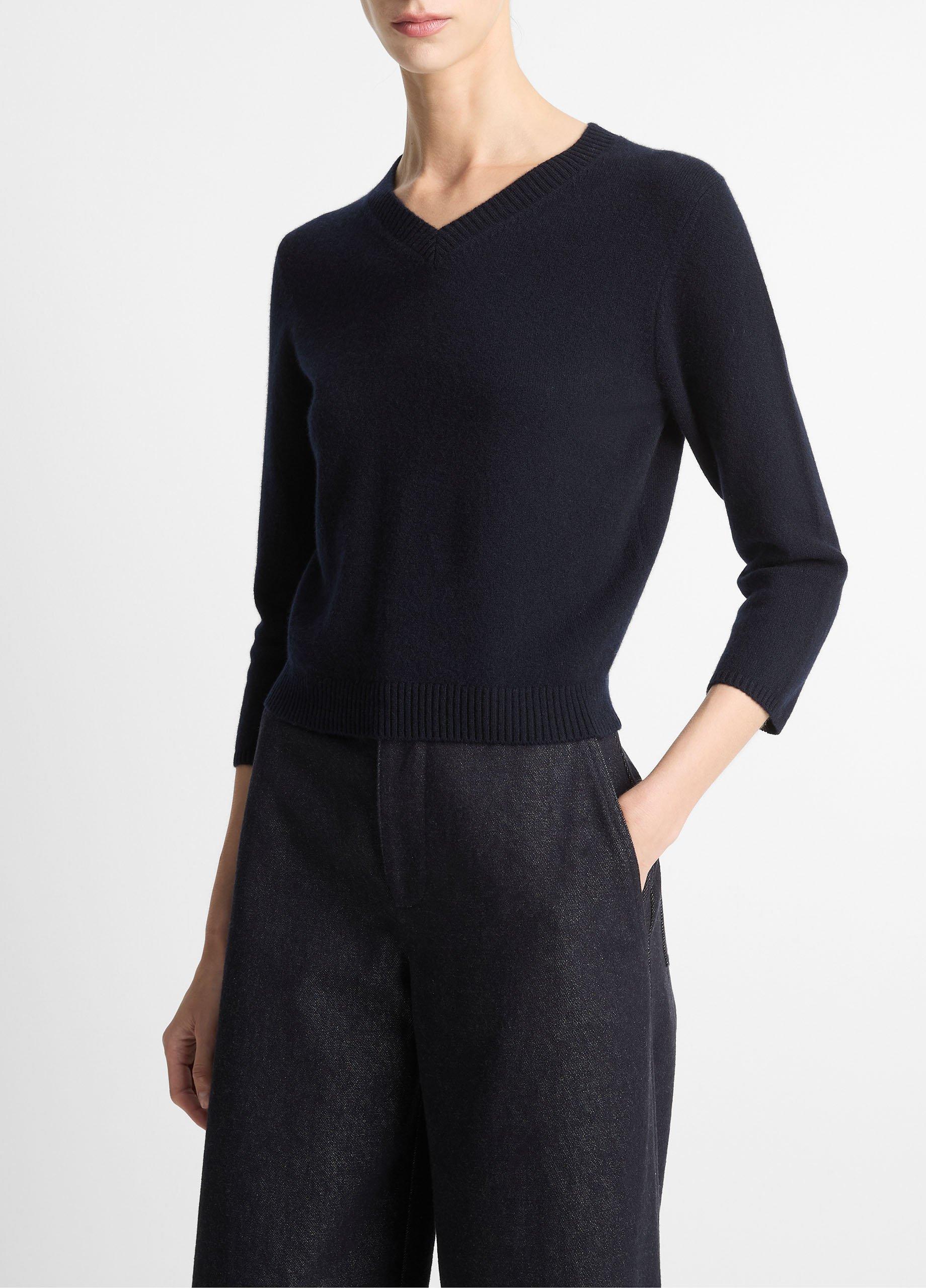 Wool & Cashmere-Blend Three-Quarter-Sleeve V-Neck Sweater image number 1