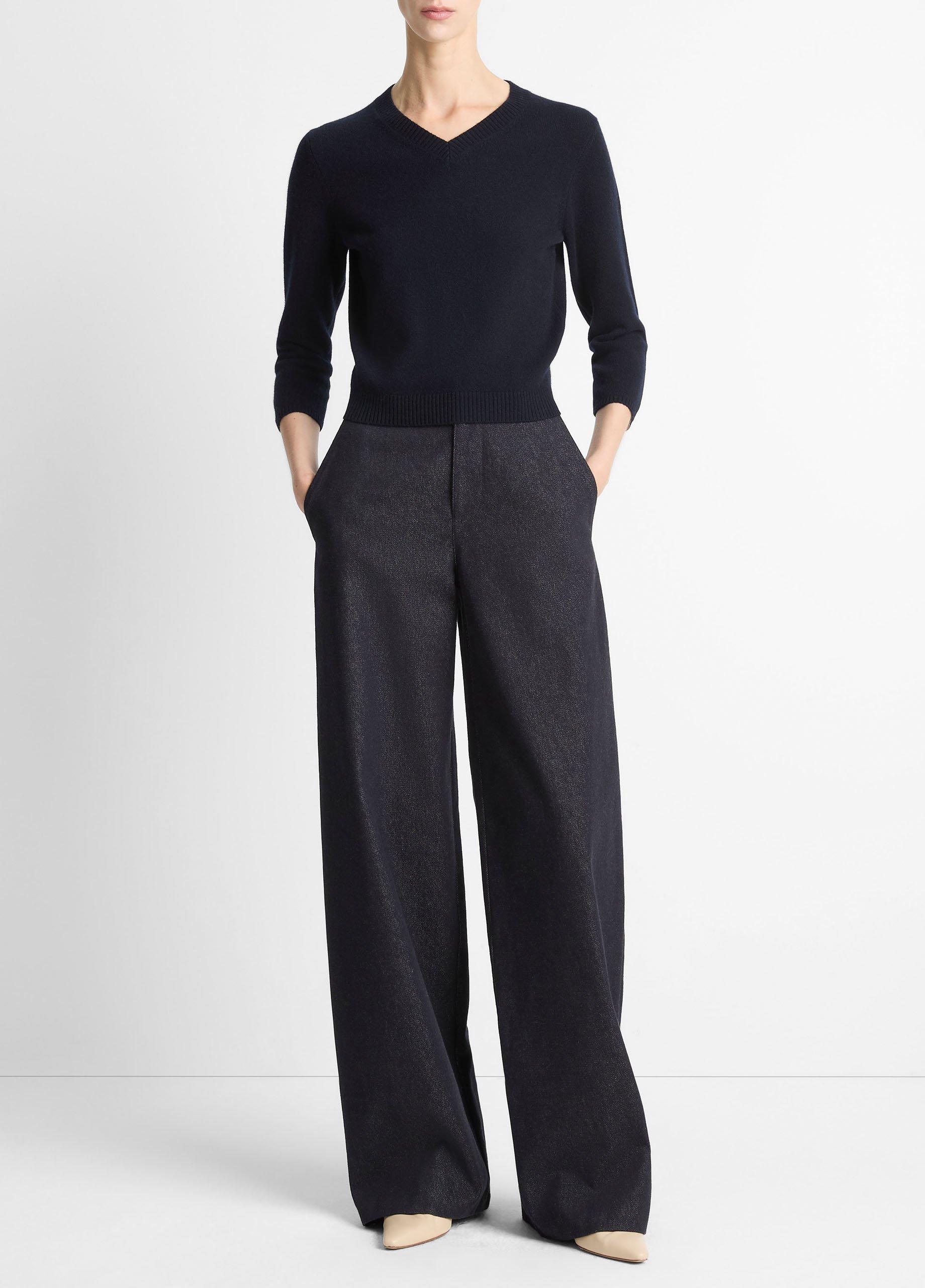 Wool & Cashmere-Blend Three-Quarter-Sleeve V-Neck Sweater image number 3