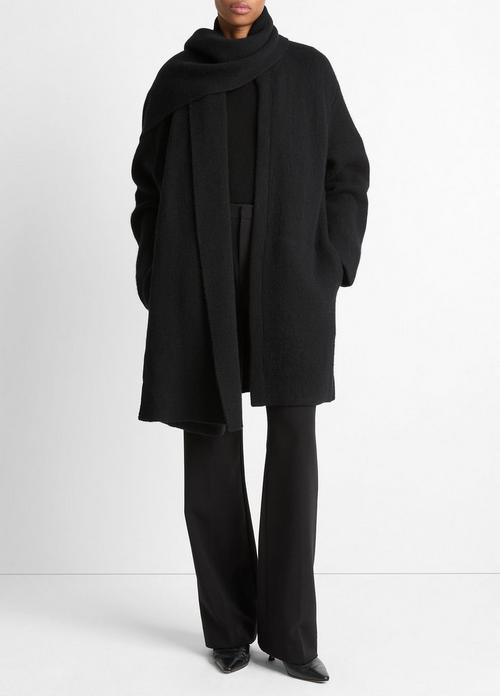 Draped-Scarf Wool-Blend Car Coat