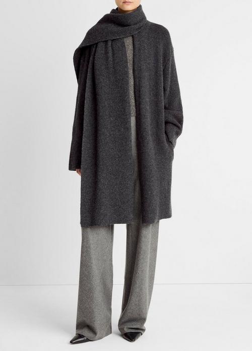 Draped-Scarf Wool-Blend Car Coat
