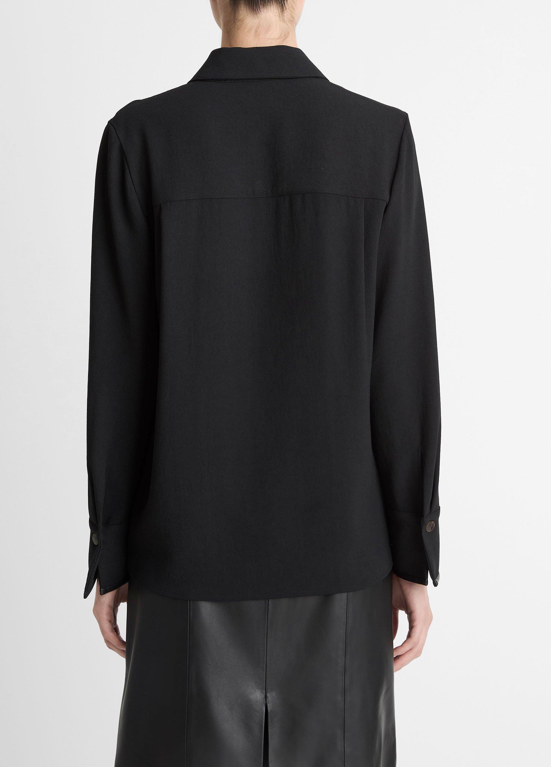 Faux-Leather-Trim Crepe Button-Front Shirt image number 2