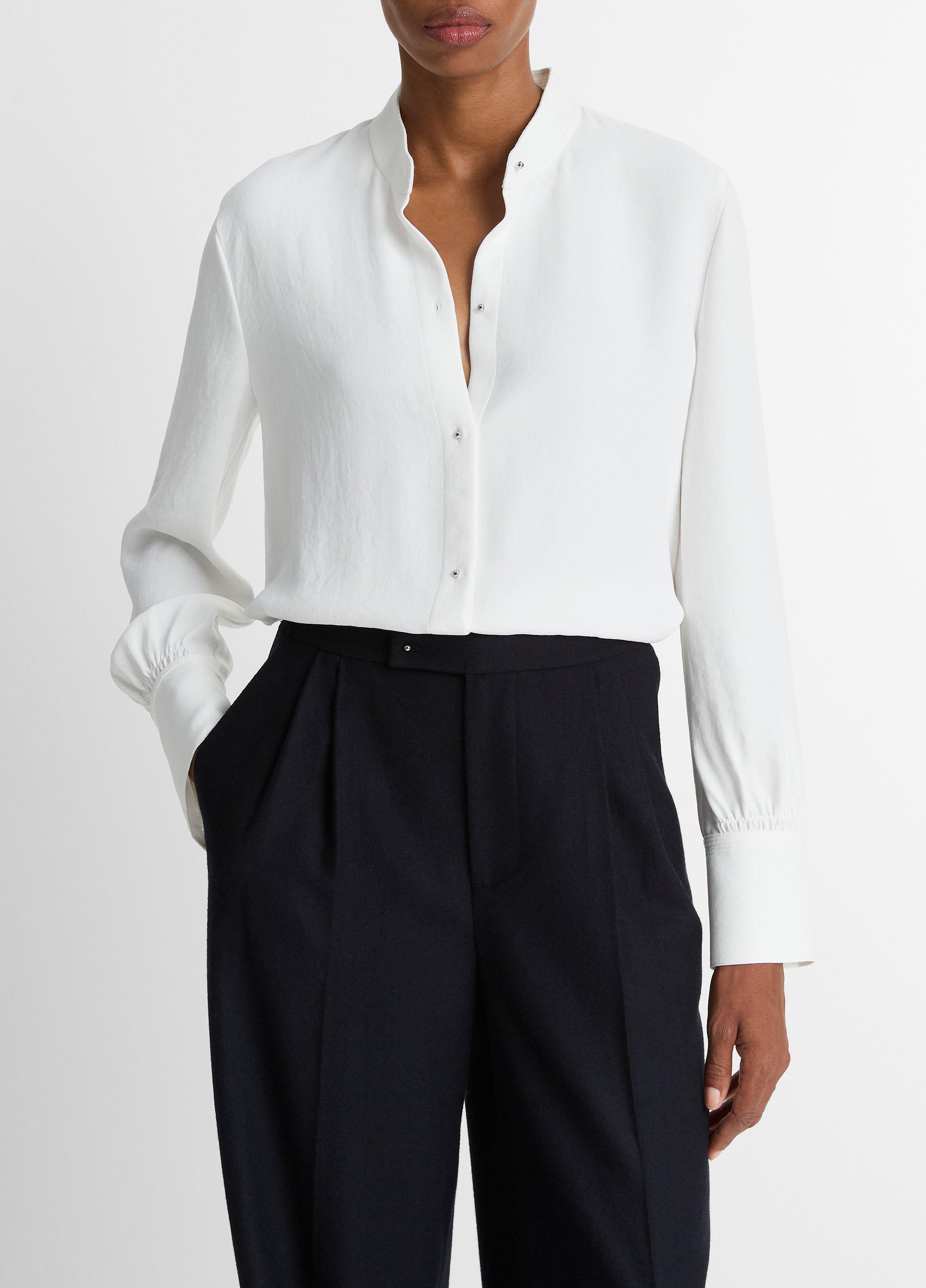 Metal-Button Crepe Shirt in Long Sleeve | Vince