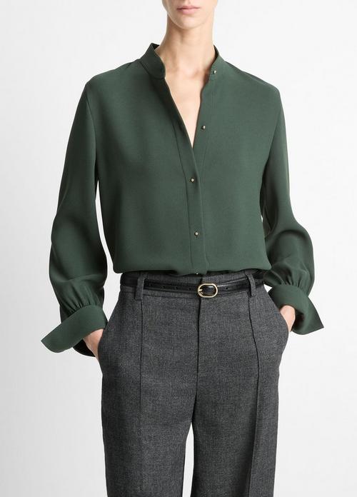 Metal-Button Crepe Shirt