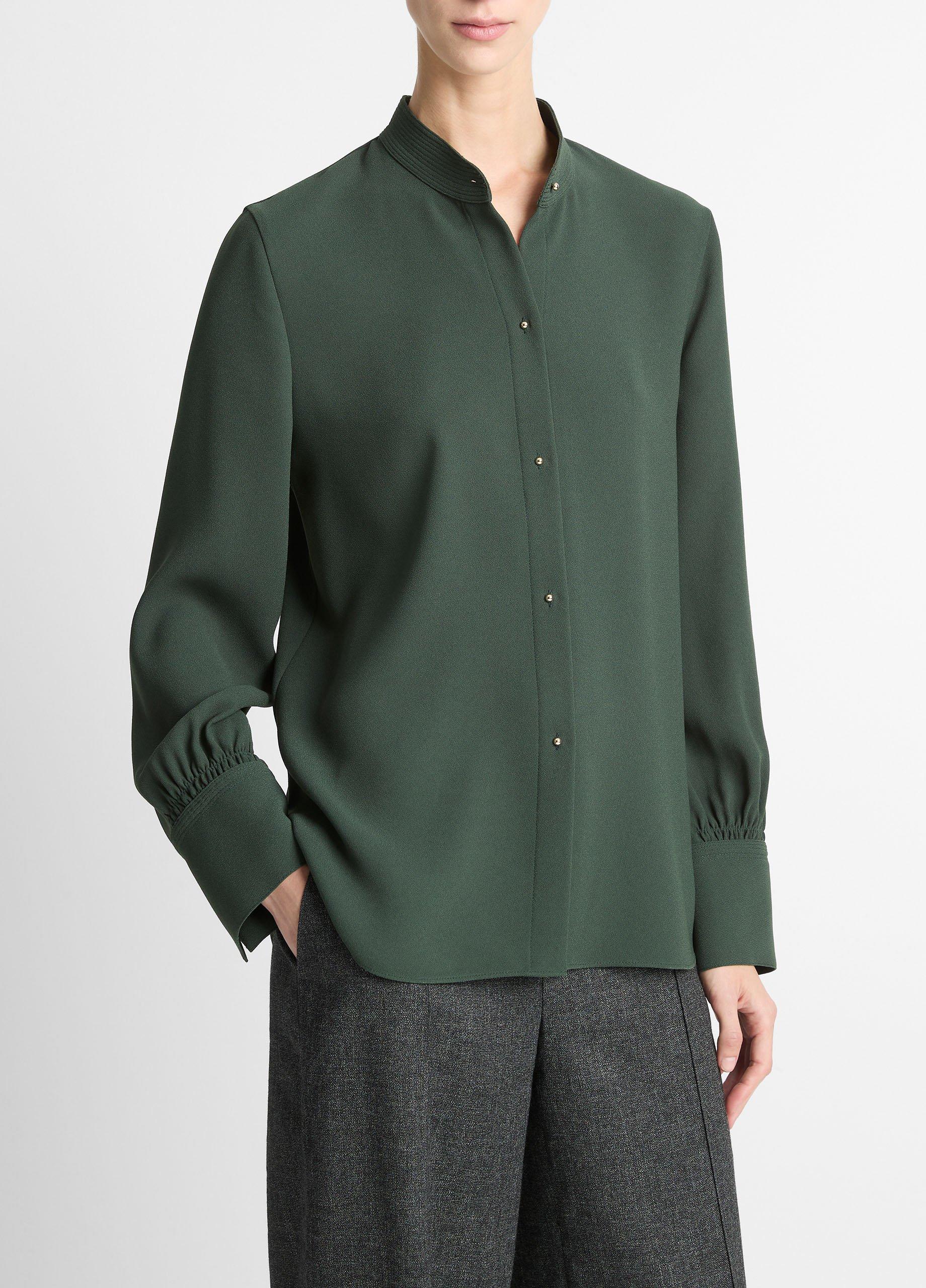 Metal-Button Crepe Shirt image number 1